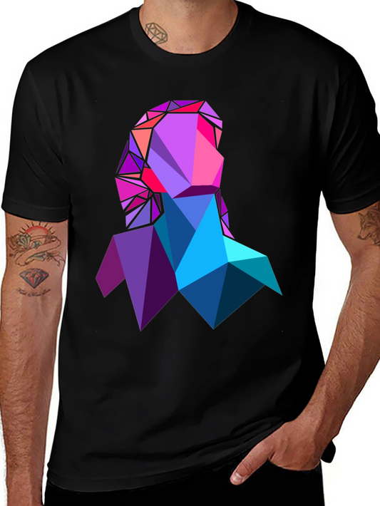 Geometric Portrait Graphic Tee - Modern Art Style Shirt
