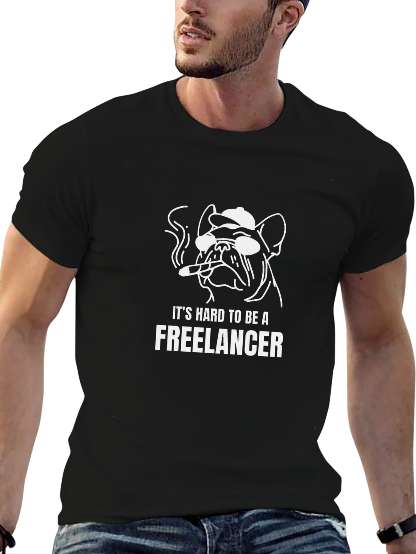 Freelancer Dog Graphic Tee - Black Cotton T-Shirt