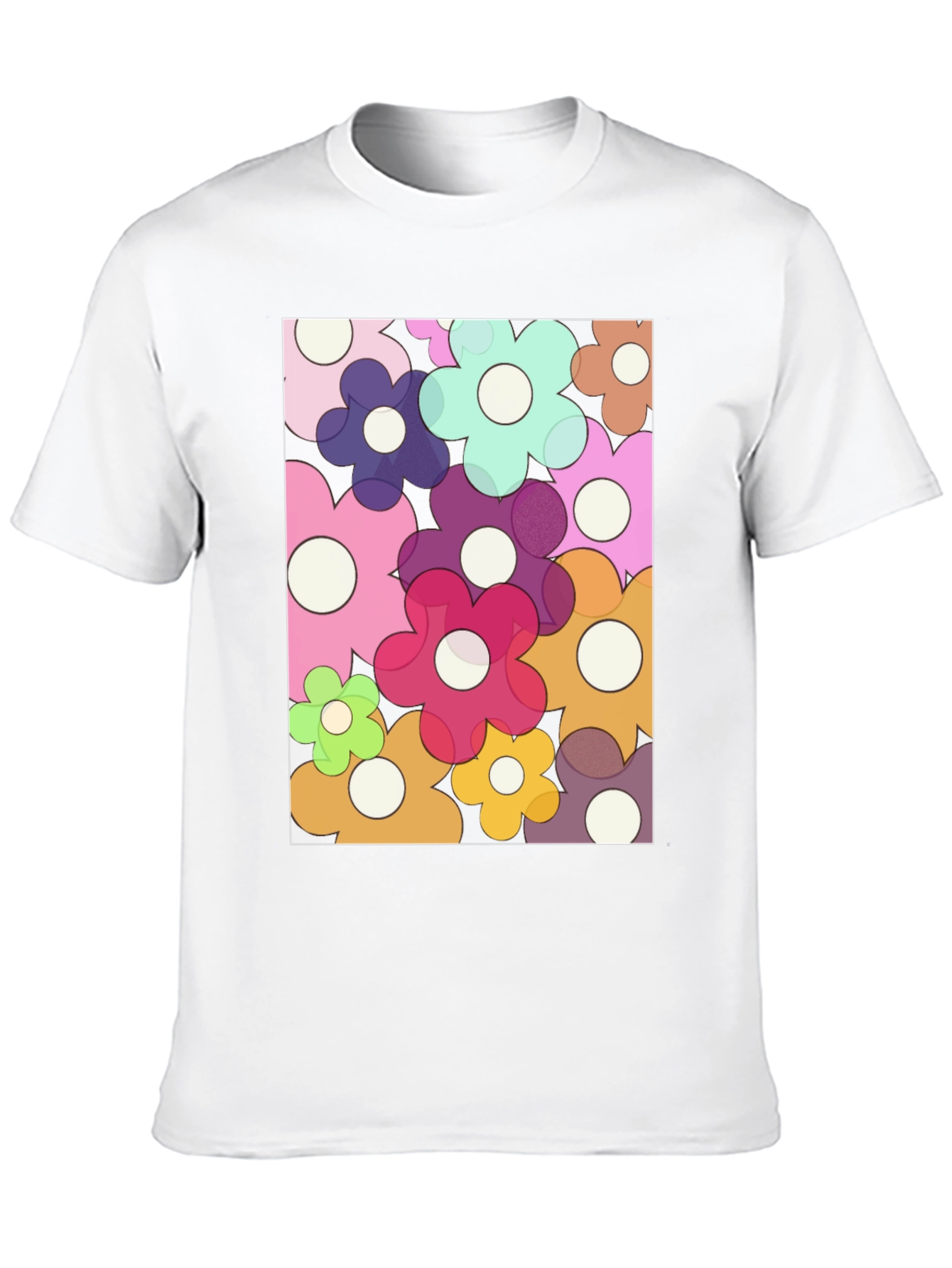 Retro Flower Power Graphic Tee - Black Cotton Blend