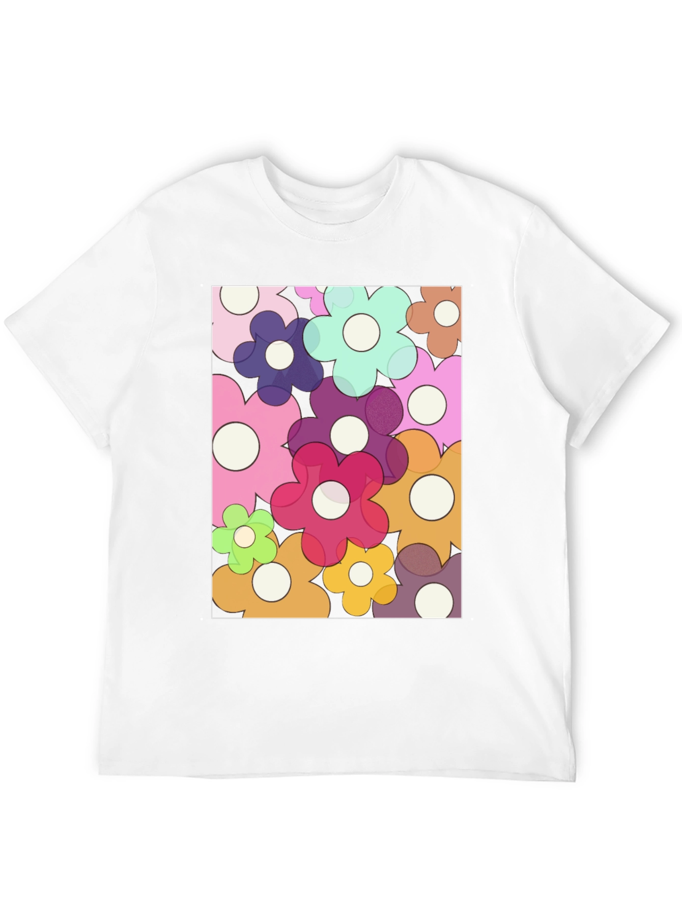 Retro Flower Power Graphic Tee - Black Cotton Blend