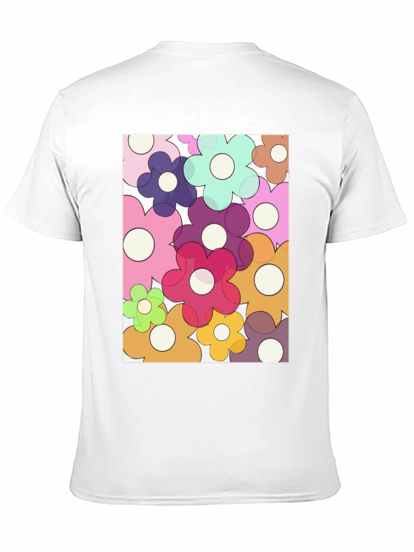 Retro Flower Power Graphic Tee - Black Cotton Blend