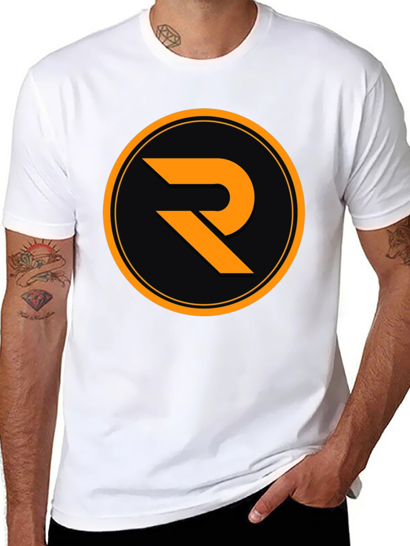 Black T-Shirt with Orange R Logo