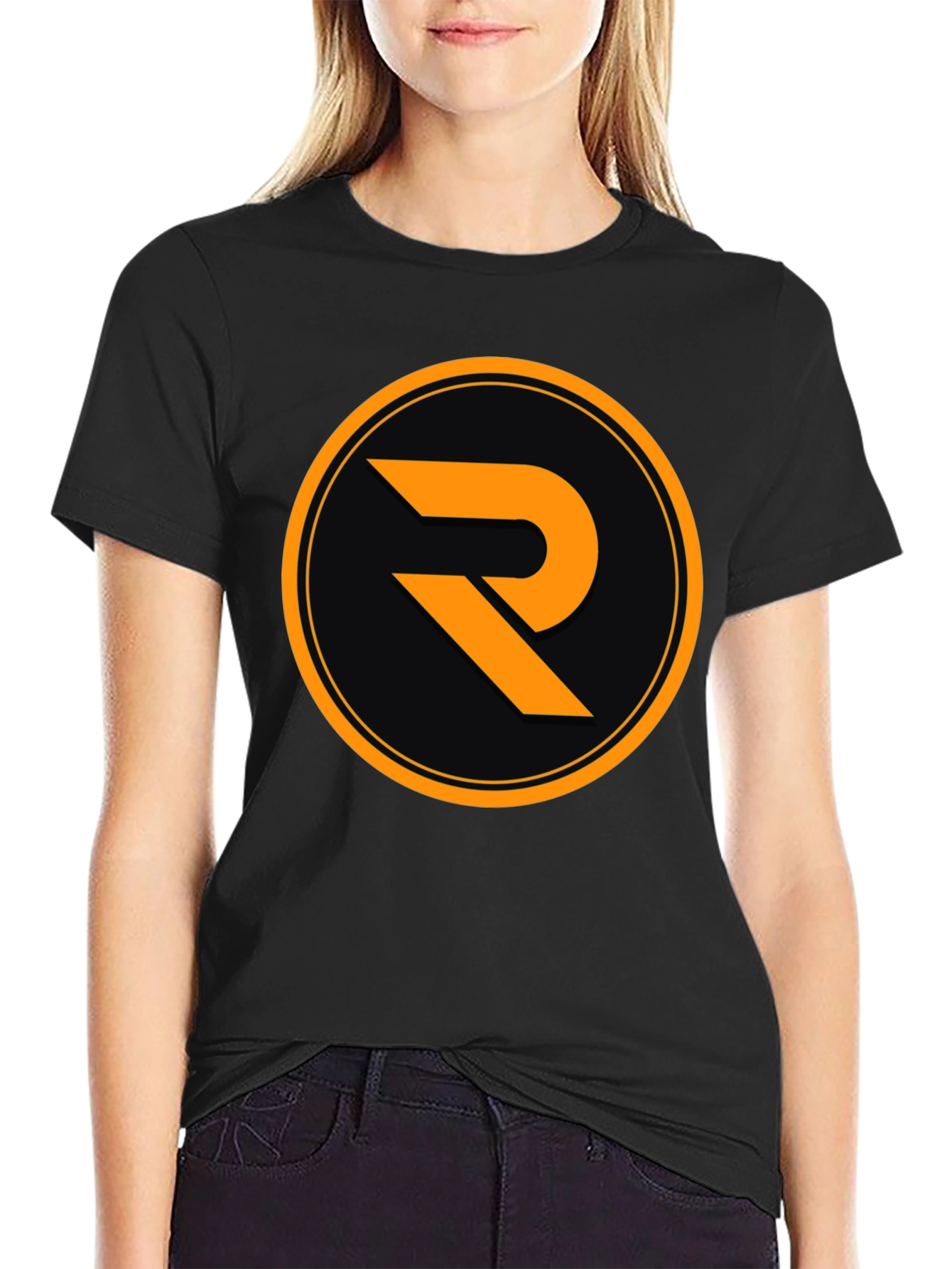 Black T-Shirt with Orange R Logo