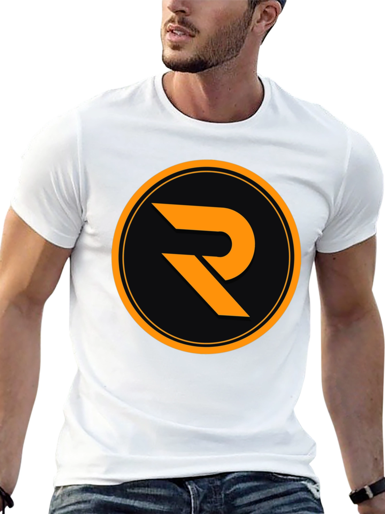 Black T-Shirt with Orange R Logo
