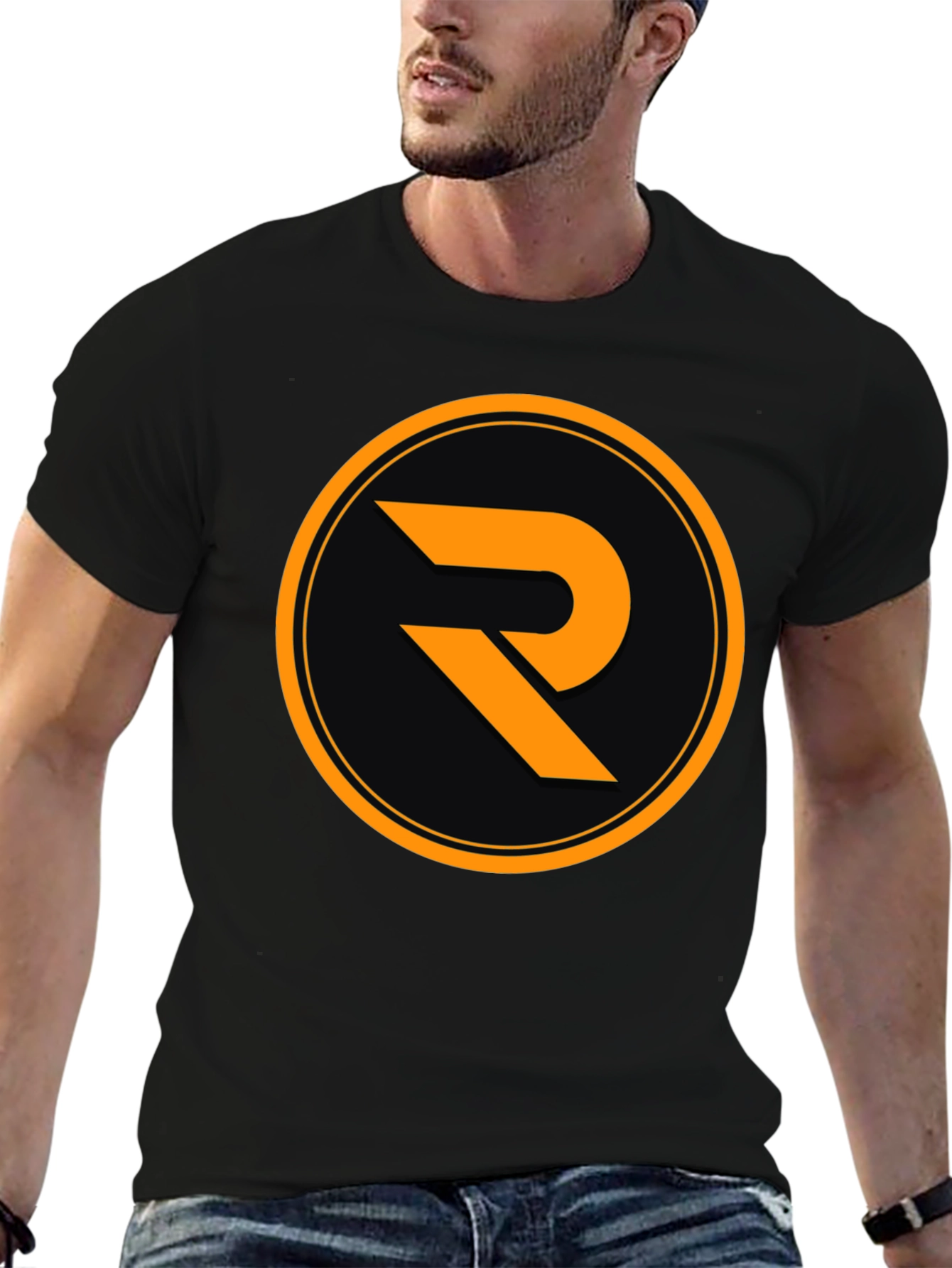 Black T-Shirt with Orange R Logo