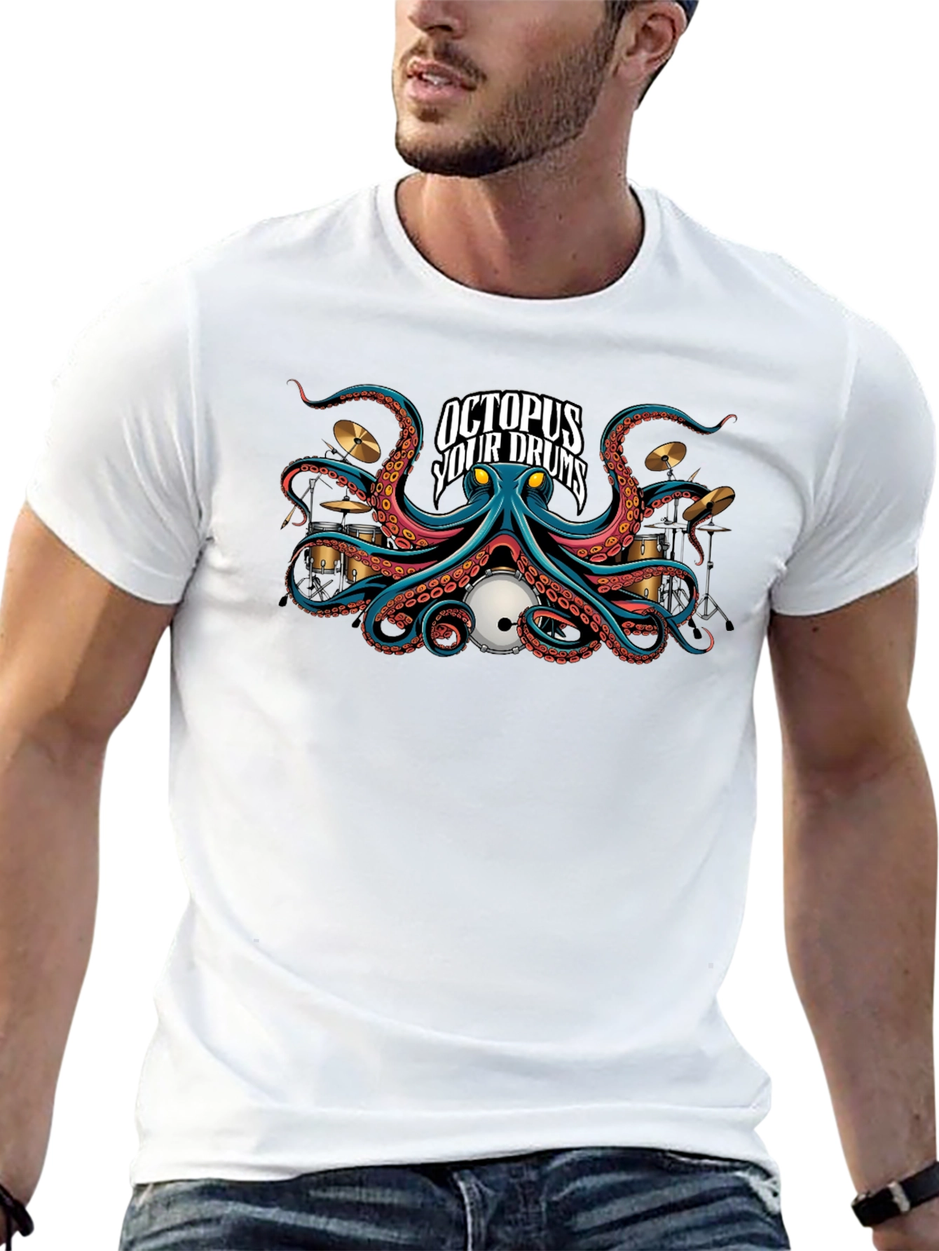 Octopus Your Drums Graphic Black T-Shirt
