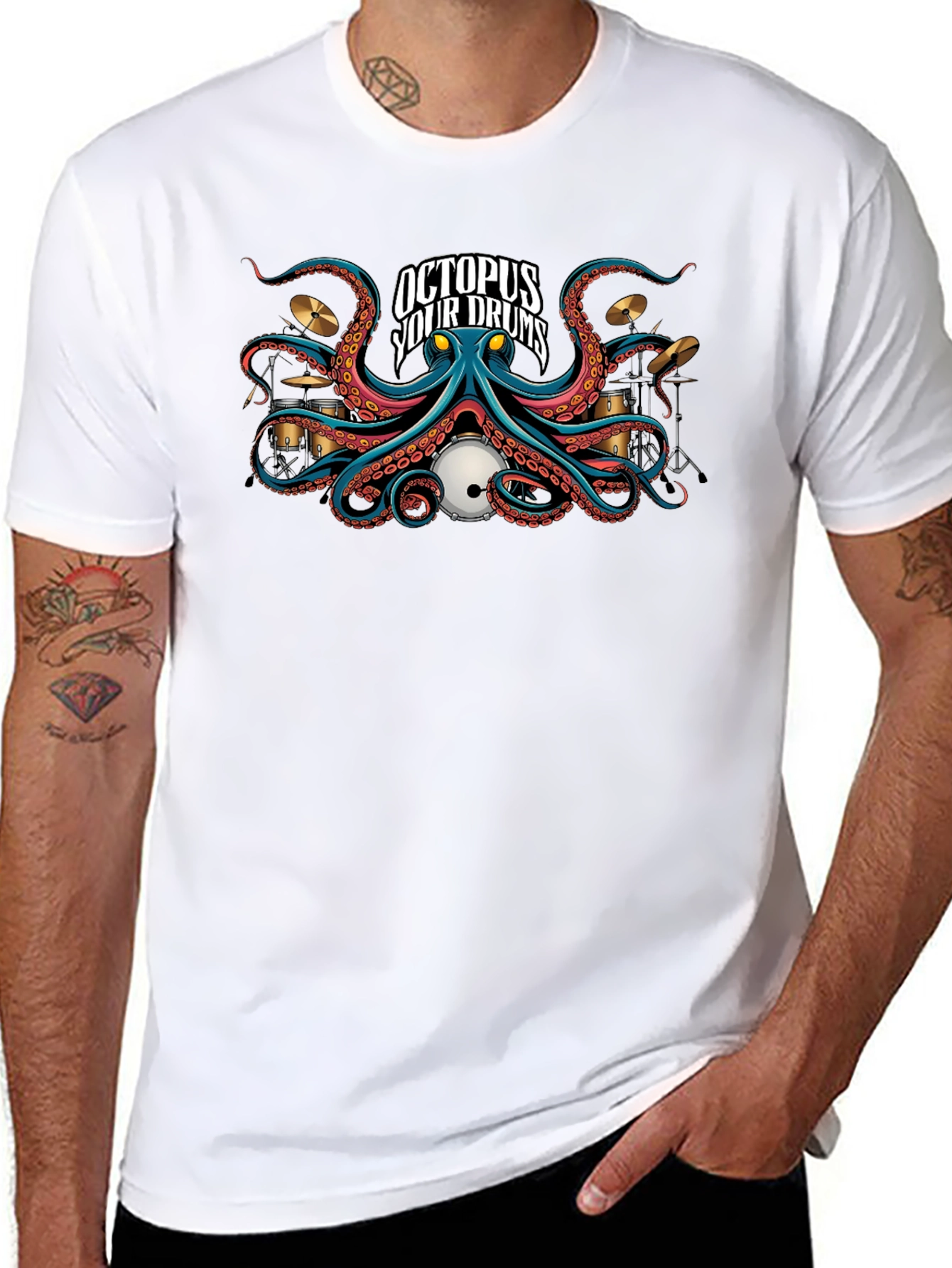 Octopus Your Drums Graphic Black T-Shirt