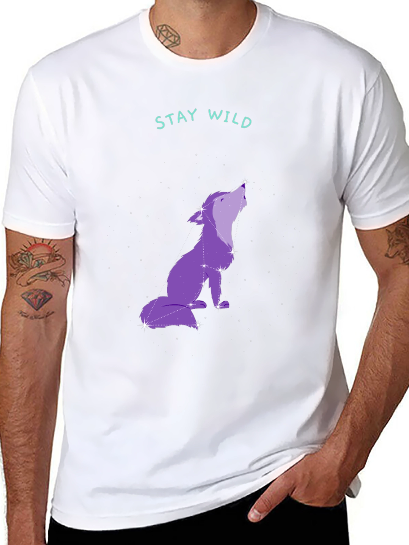 Stay Wild Wolf Constellation Graphic Tee - Black
