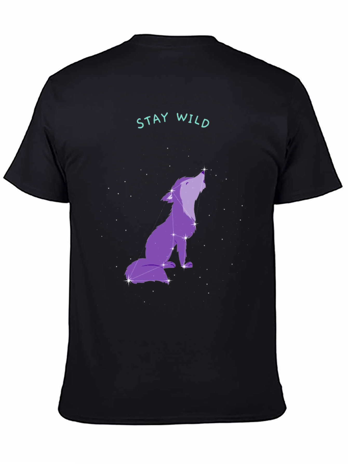 Stay Wild Wolf Constellation Graphic Tee - Black