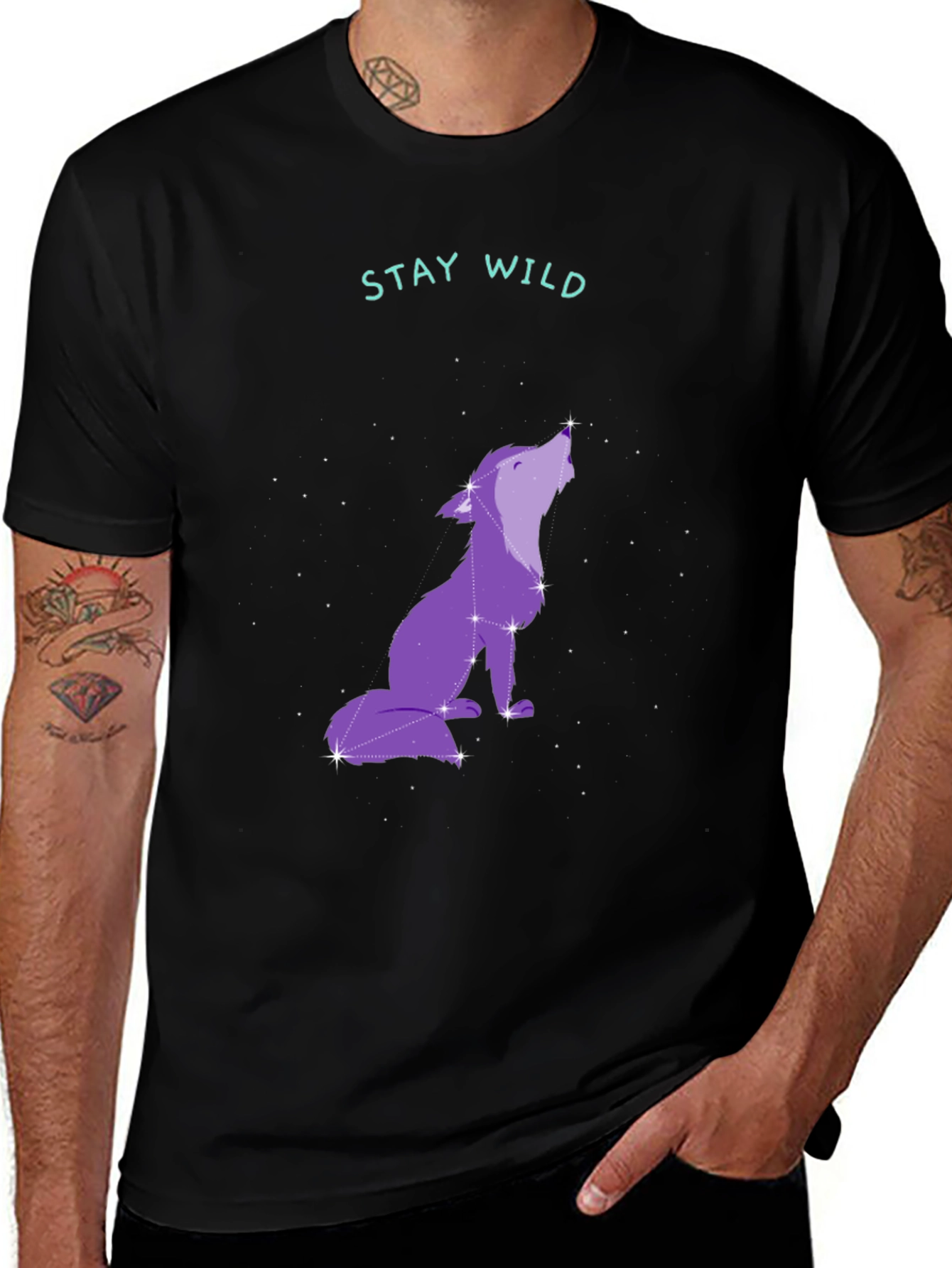 Stay Wild Wolf Constellation Graphic Tee - Black