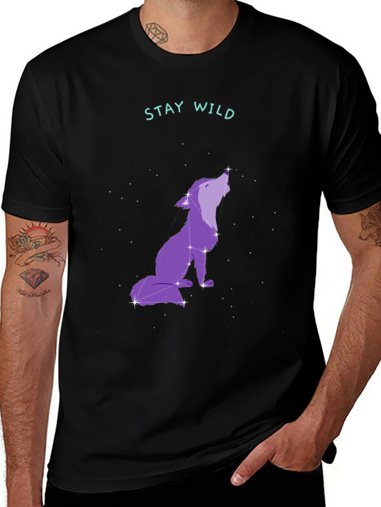 Stay Wild Wolf Constellation Graphic Tee - Black