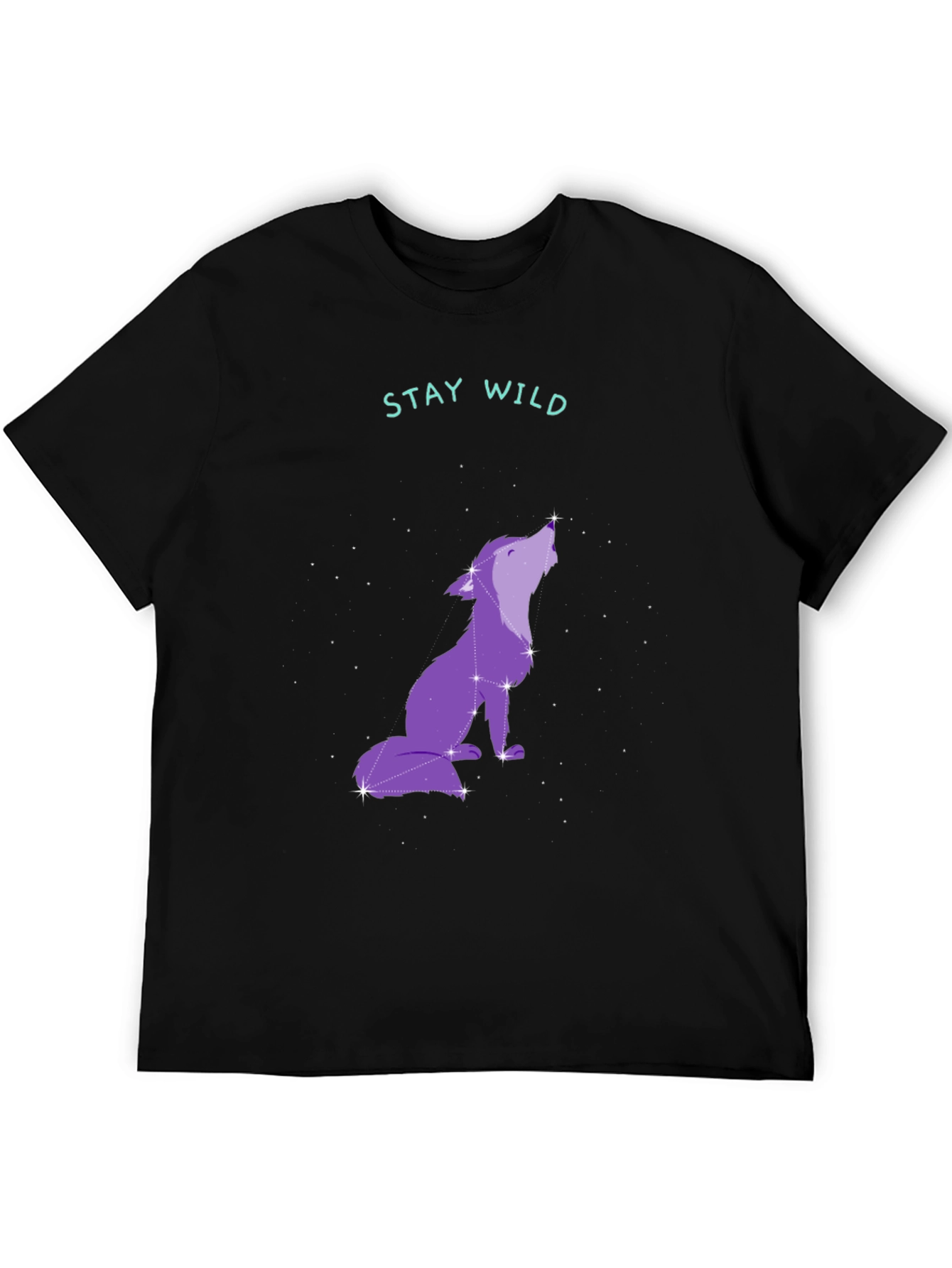Stay Wild Wolf Constellation Graphic Tee - Black