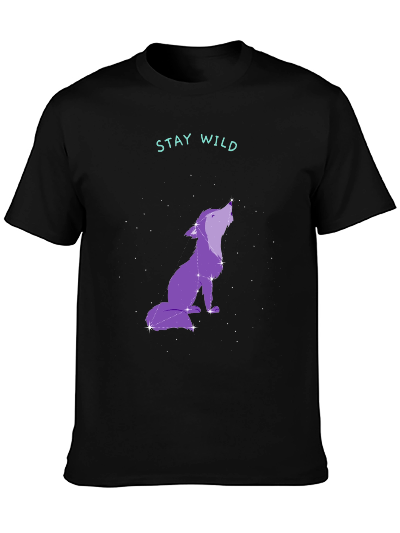 Stay Wild Wolf Constellation Graphic Tee - Black
