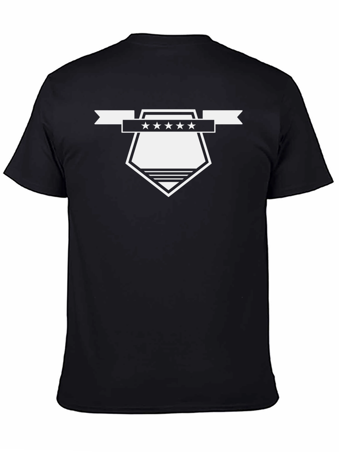 Mens Black Graphic Tee - Shield & Stars Design