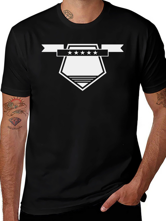 Mens Black Graphic Tee - Shield & Stars Design