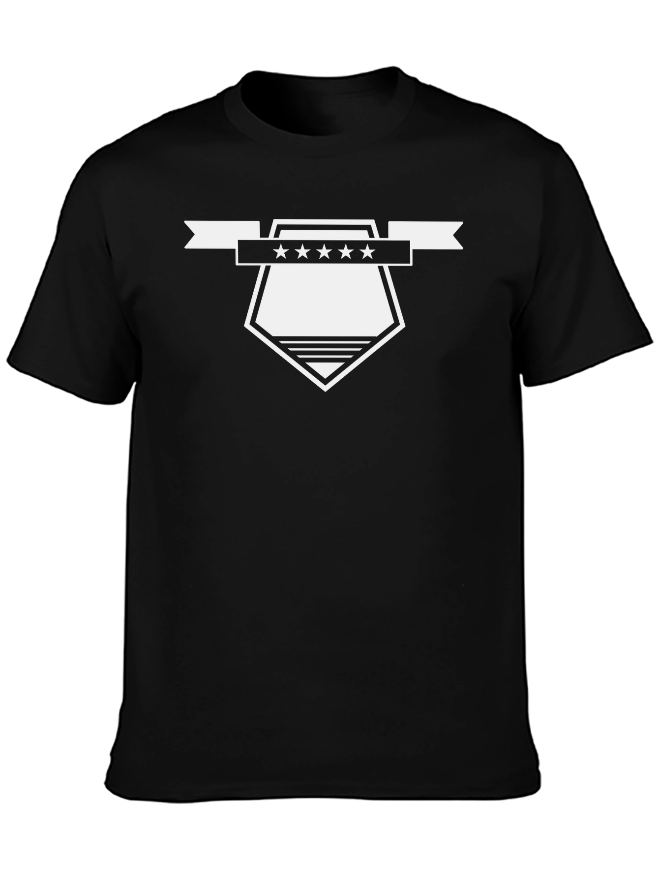 Mens Black Graphic Tee - Shield & Stars Design