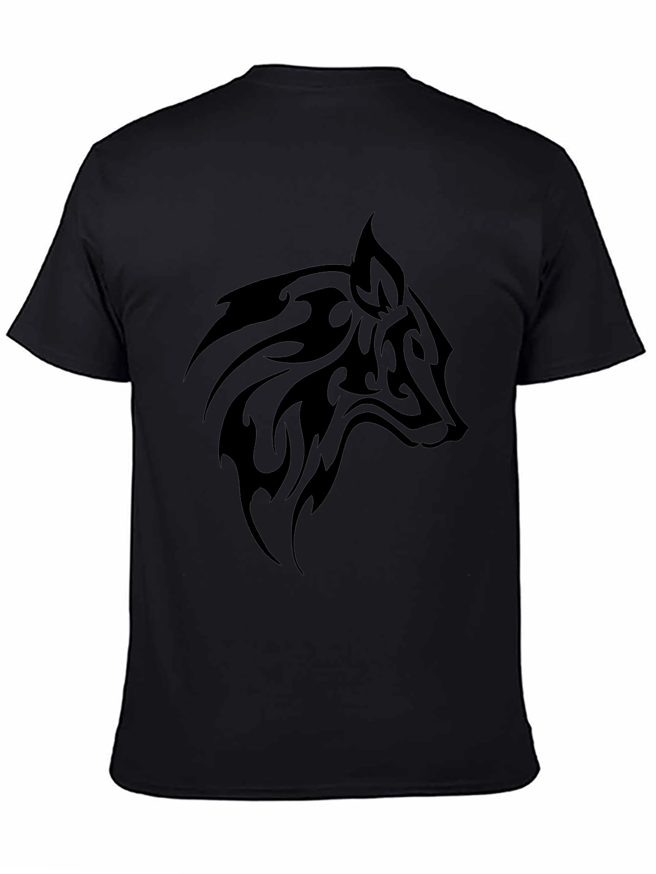 Mens Black T-Shirt with Tribal Wolf Design
