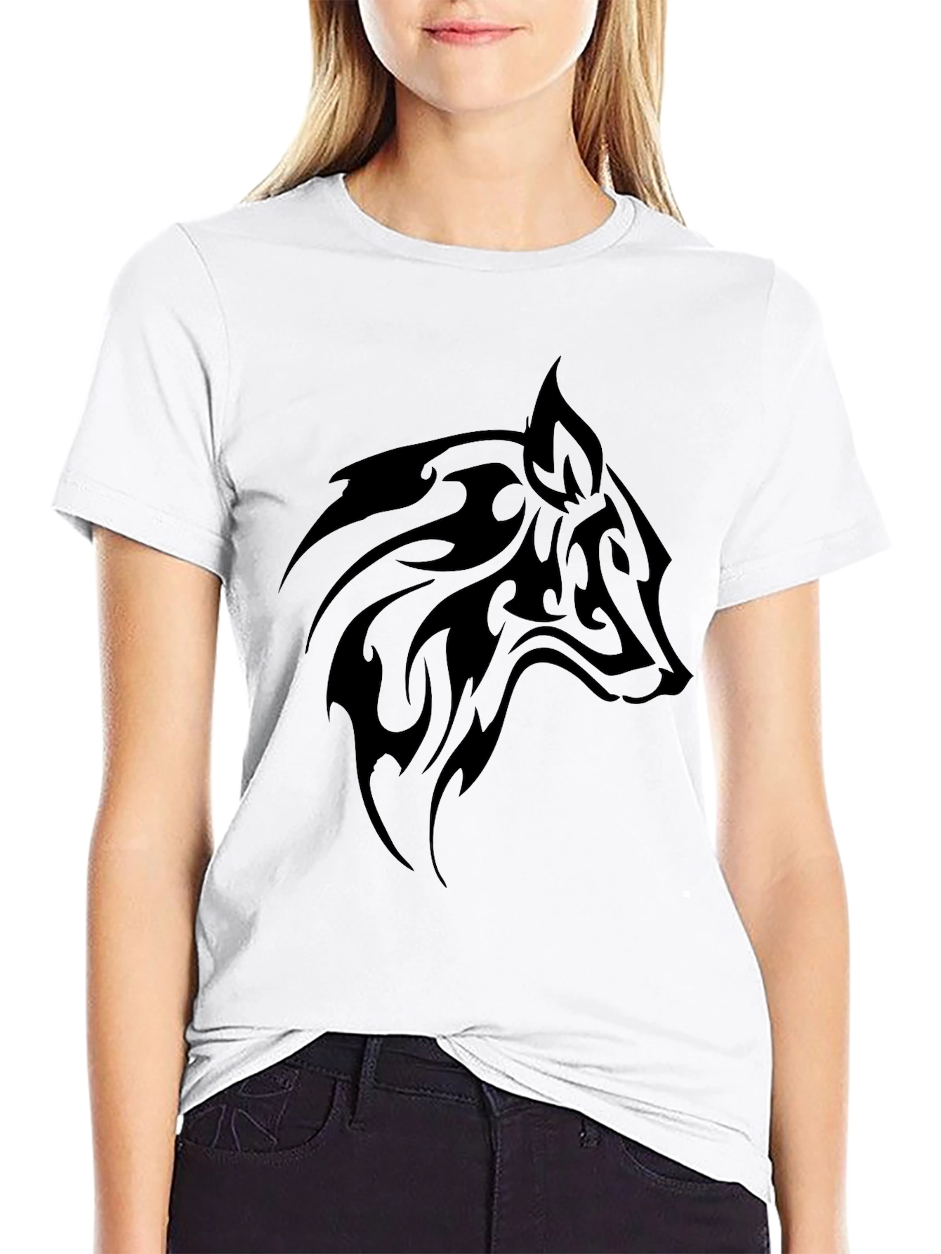 Mens Black T-Shirt with Tribal Wolf Design