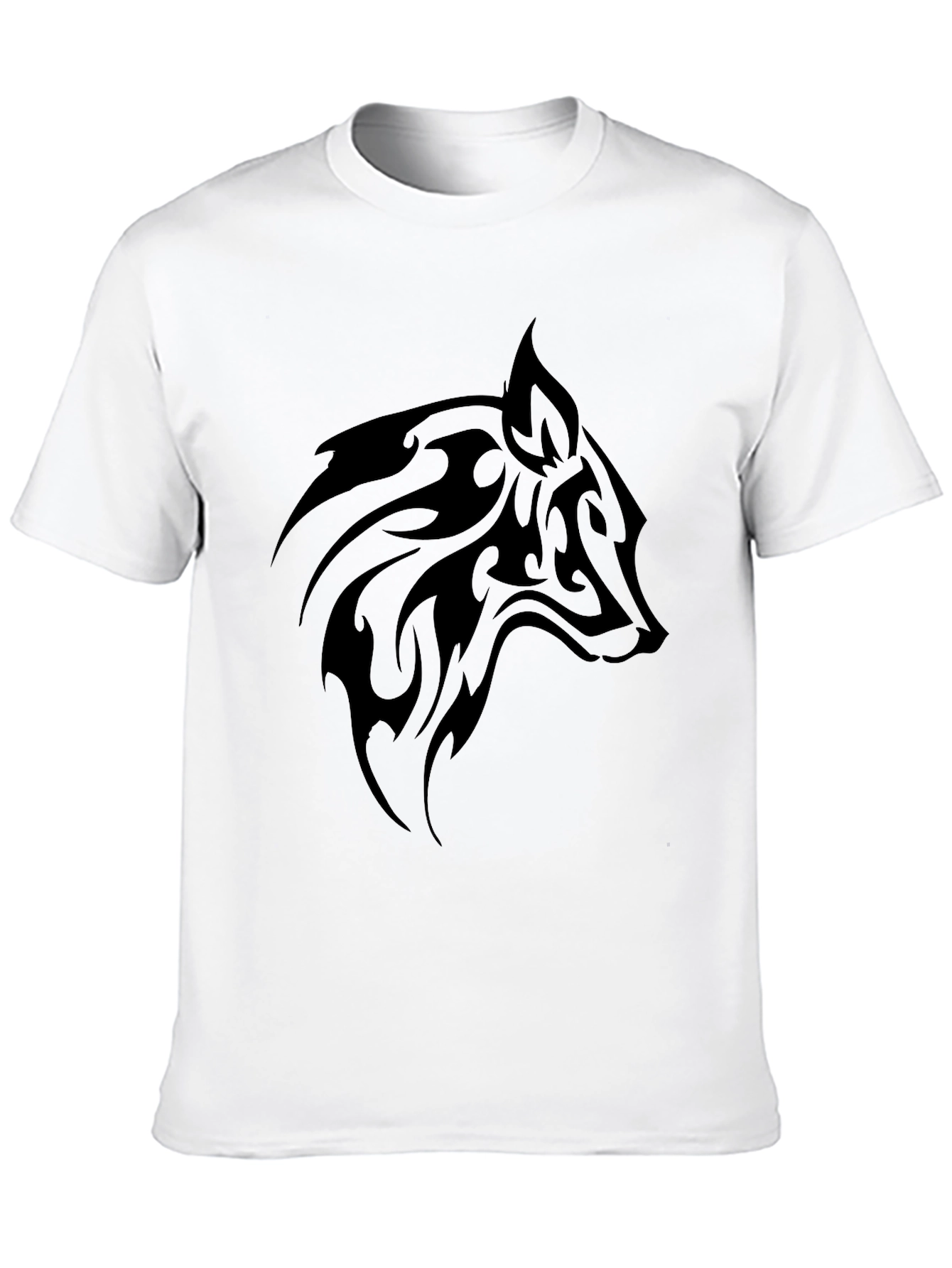 Mens Black T-Shirt with Tribal Wolf Design