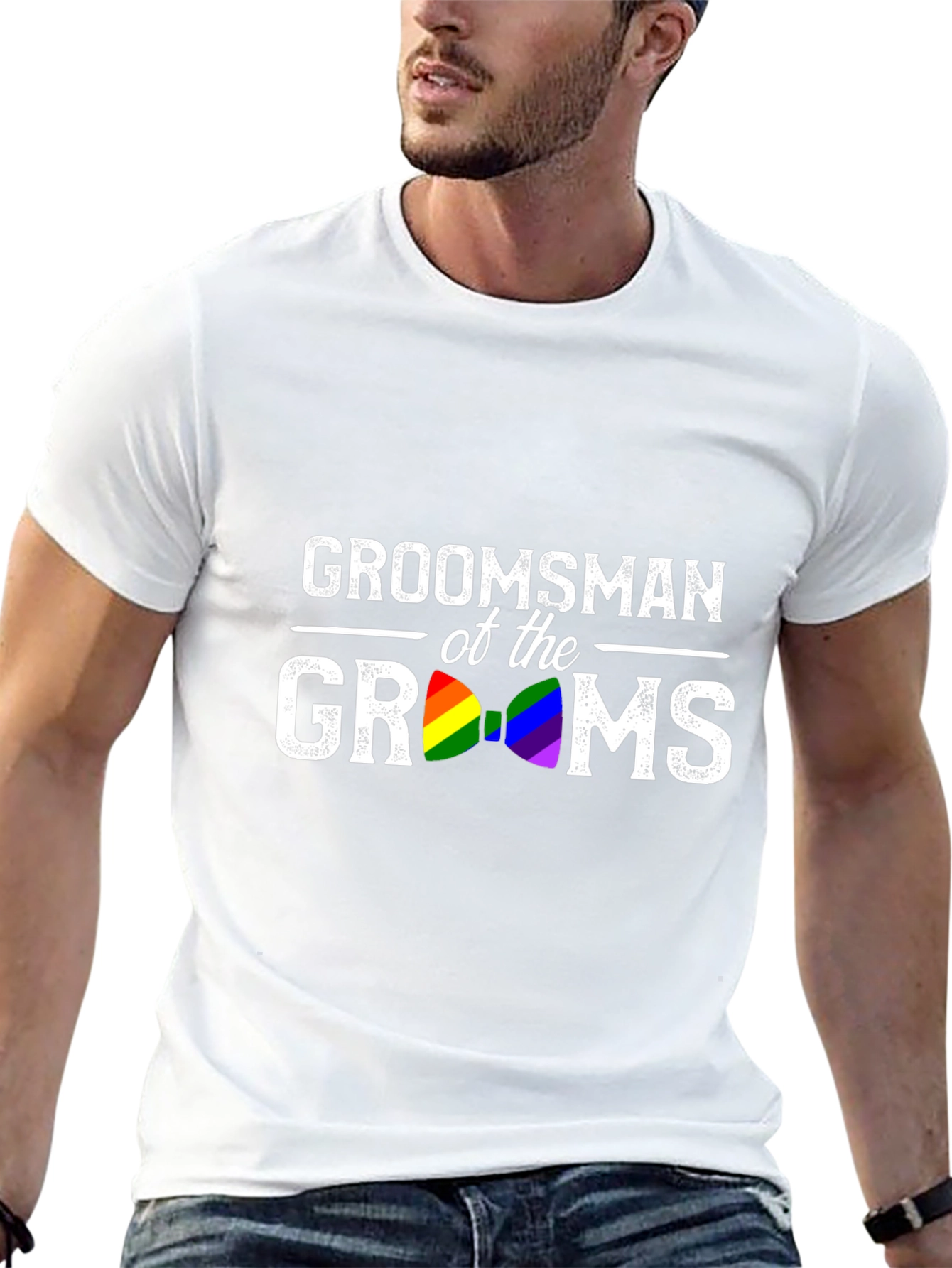 Groomsman of the Grooms Rainbow Bow Tie T-Shirt