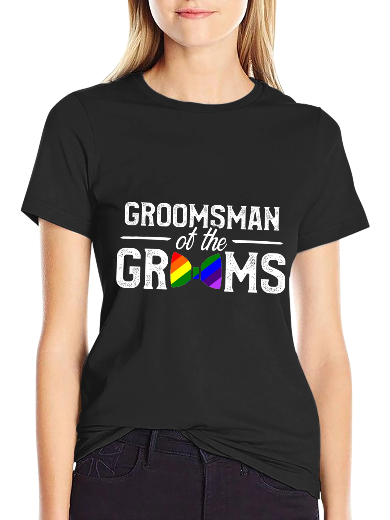Groomsman of the Grooms Rainbow Bow Tie T-Shirt