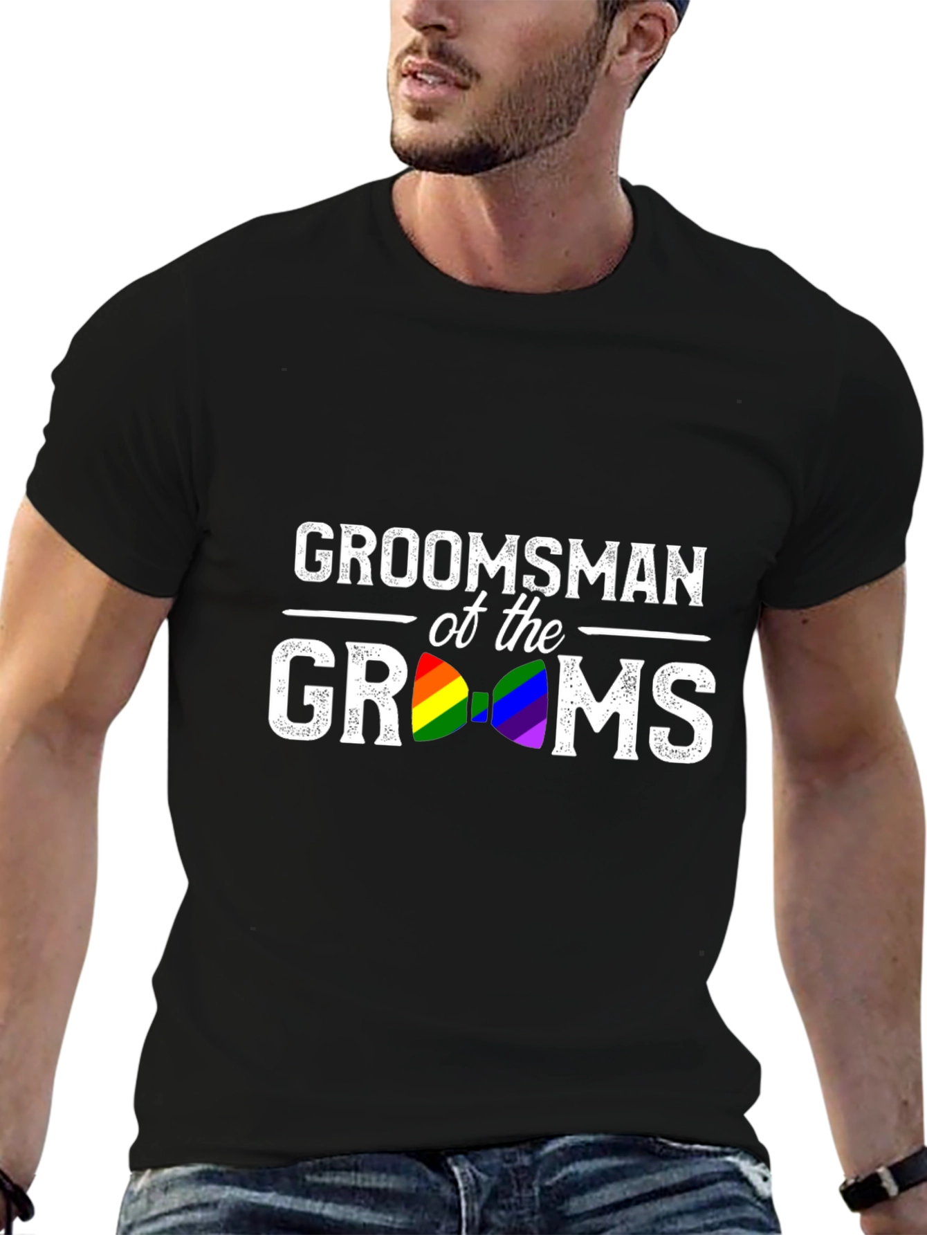 Groomsman of the Grooms Rainbow Bow Tie T-Shirt