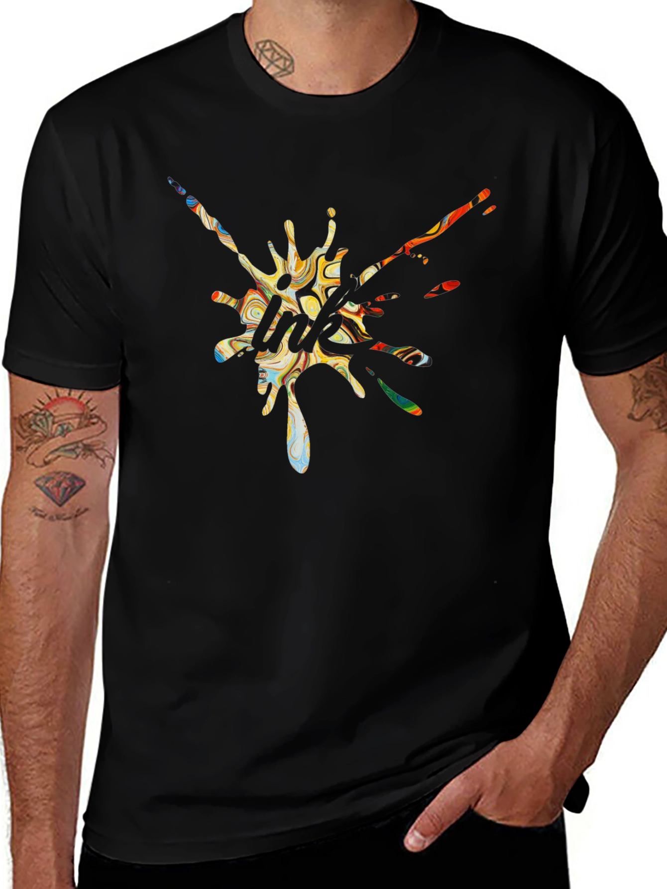 Abstract Graphic Print Black Tee