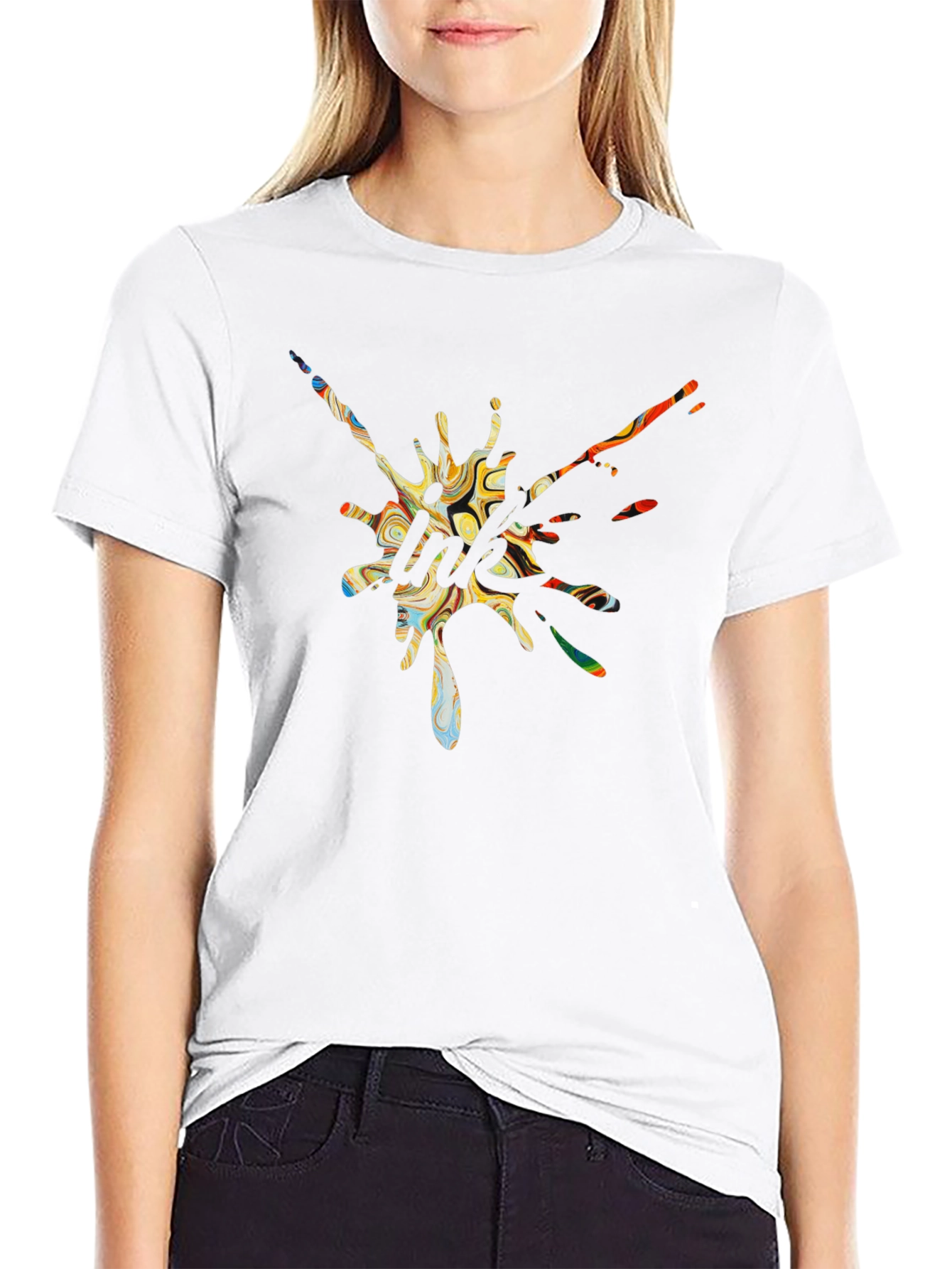 Abstract Graphic Print Black Tee