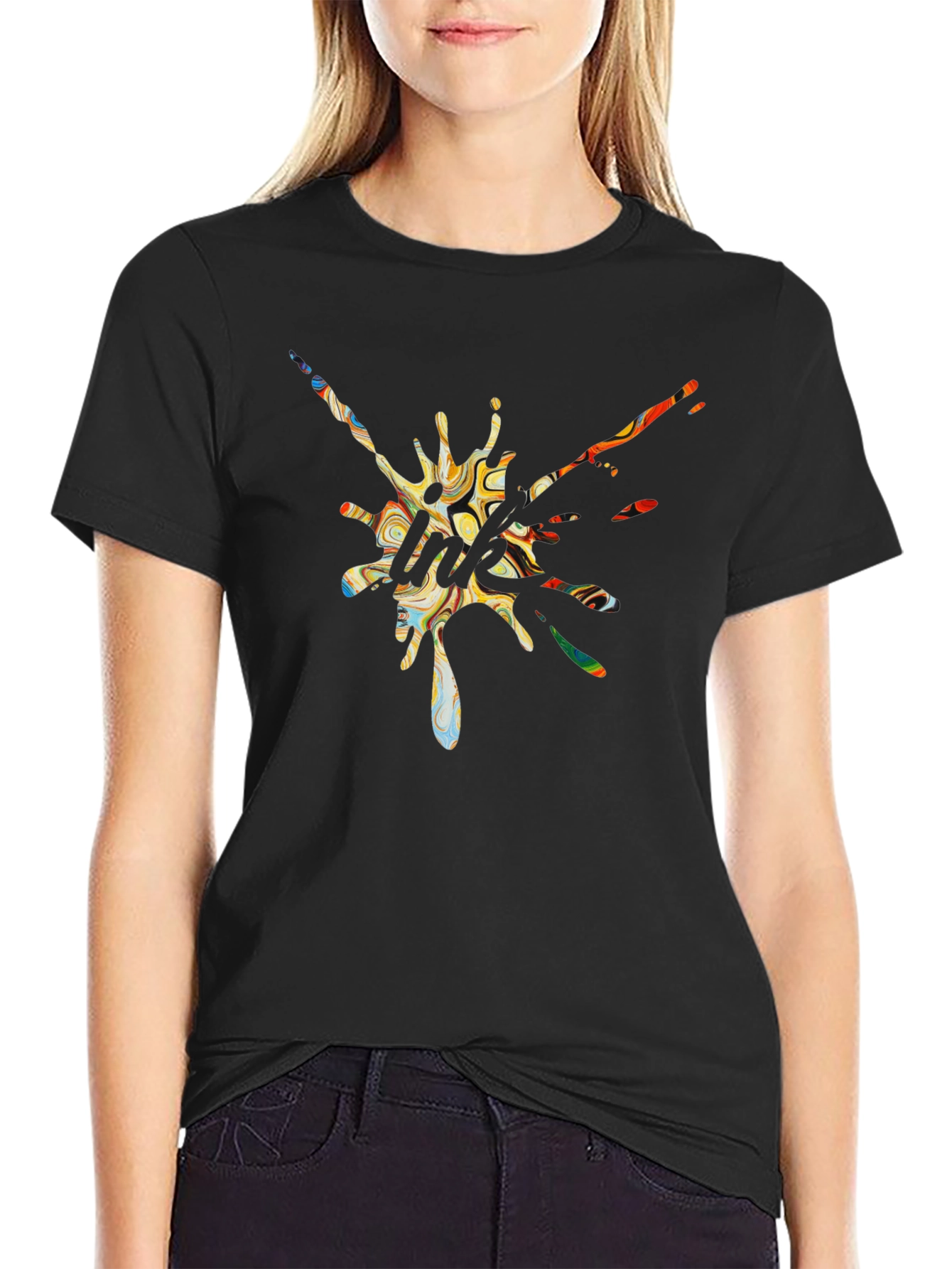 Abstract Graphic Print Black Tee