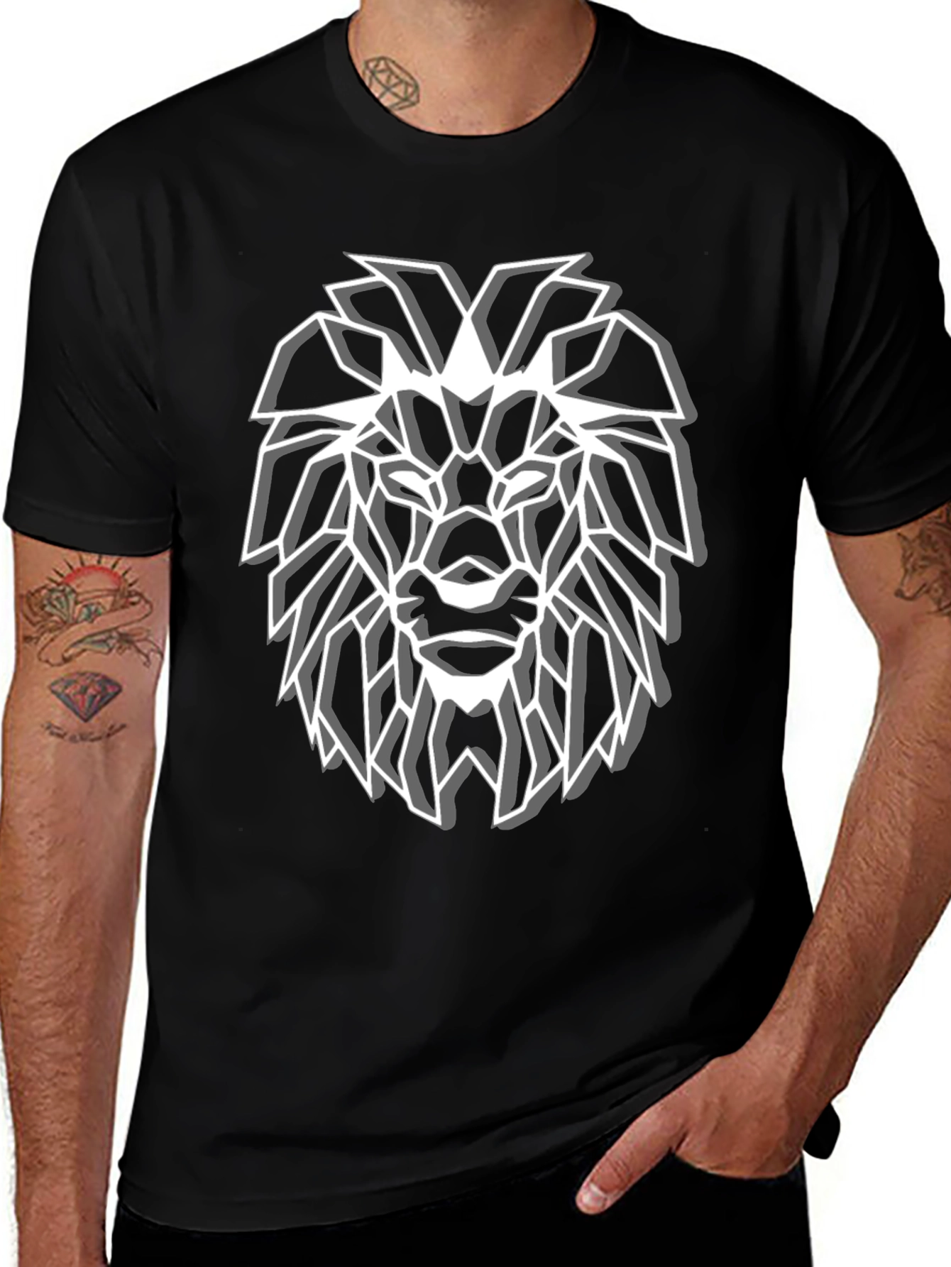 Geometric Lion Graphic Tee - Modern Streetwear Style