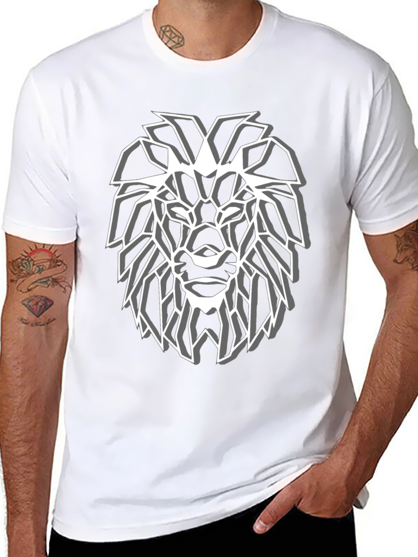 Geometric Lion Graphic Tee - Modern Streetwear Style