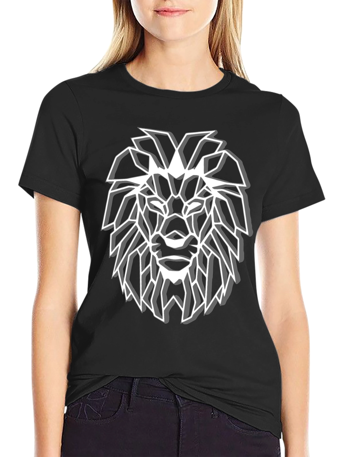 Geometric Lion Graphic Tee - Modern Streetwear Style