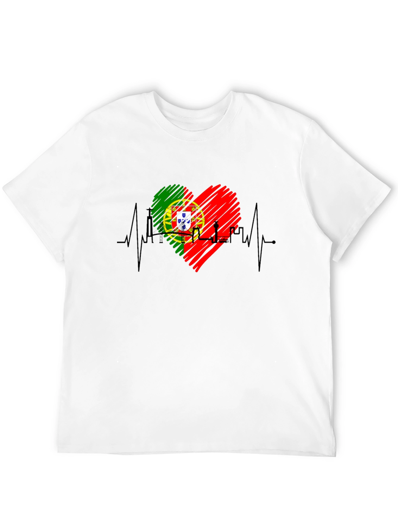 Portugal Heartbeat Flag T-Shirt - Black Tee