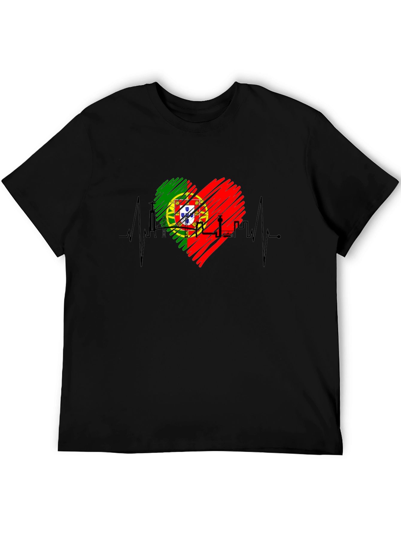 Portugal Heartbeat Flag T-Shirt - Black Tee