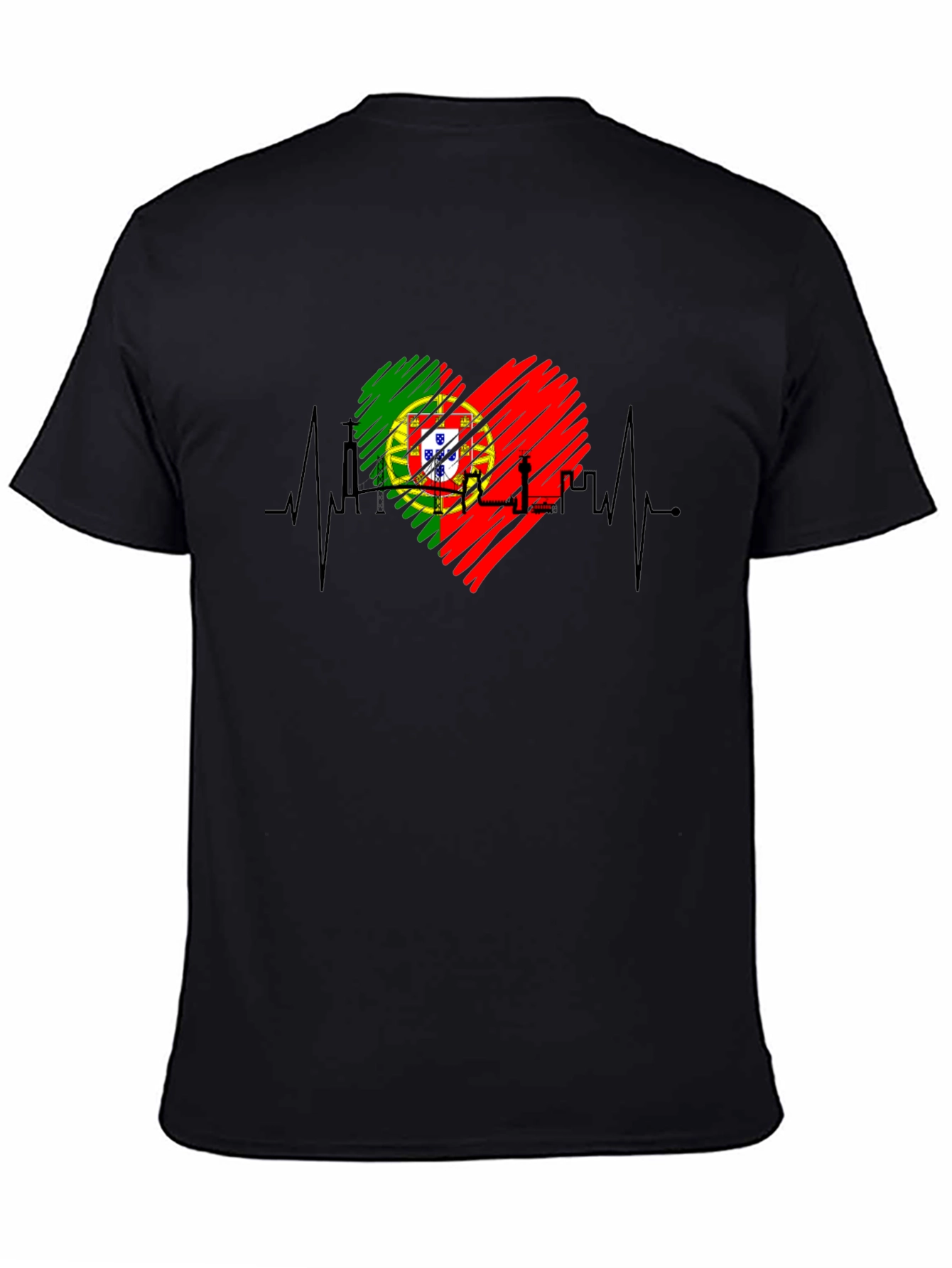 Portugal Heartbeat Flag T-Shirt - Black Tee