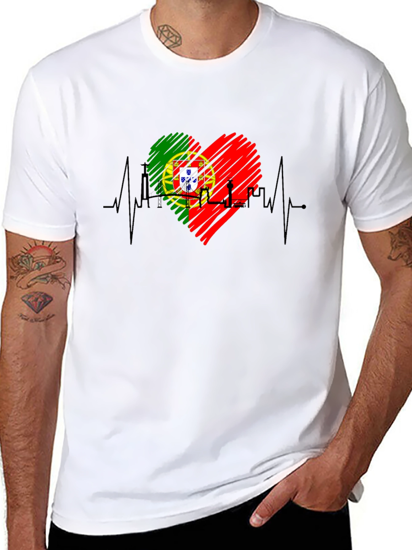 Portugal Heartbeat Flag T-Shirt - Black Tee