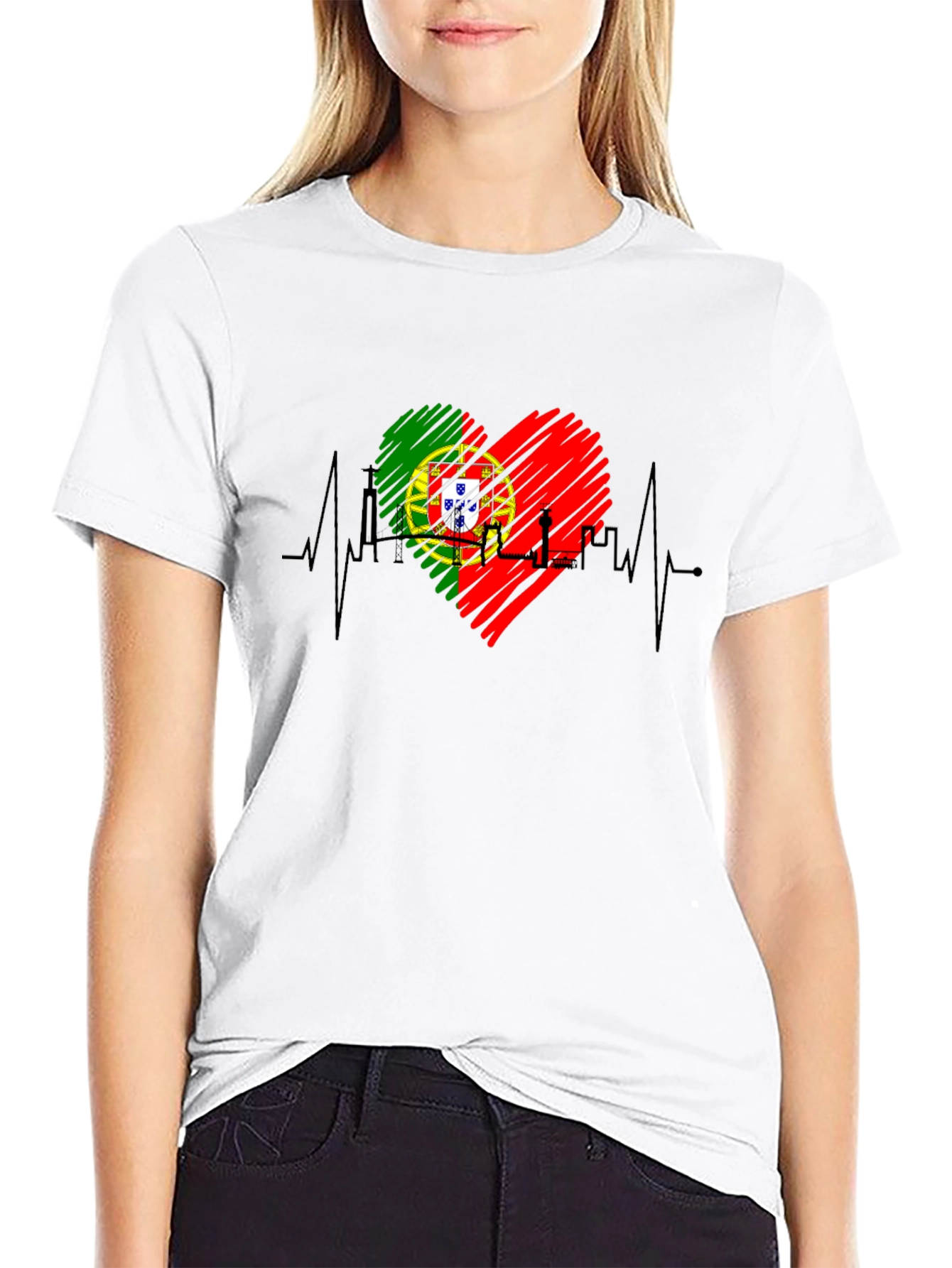 Portugal Heartbeat Flag T-Shirt - Black Tee