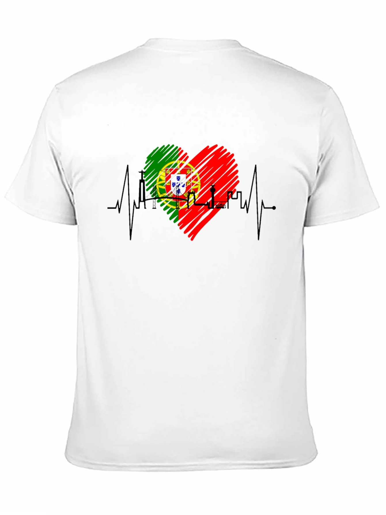 Portugal Heartbeat Flag T-Shirt - Black Tee
