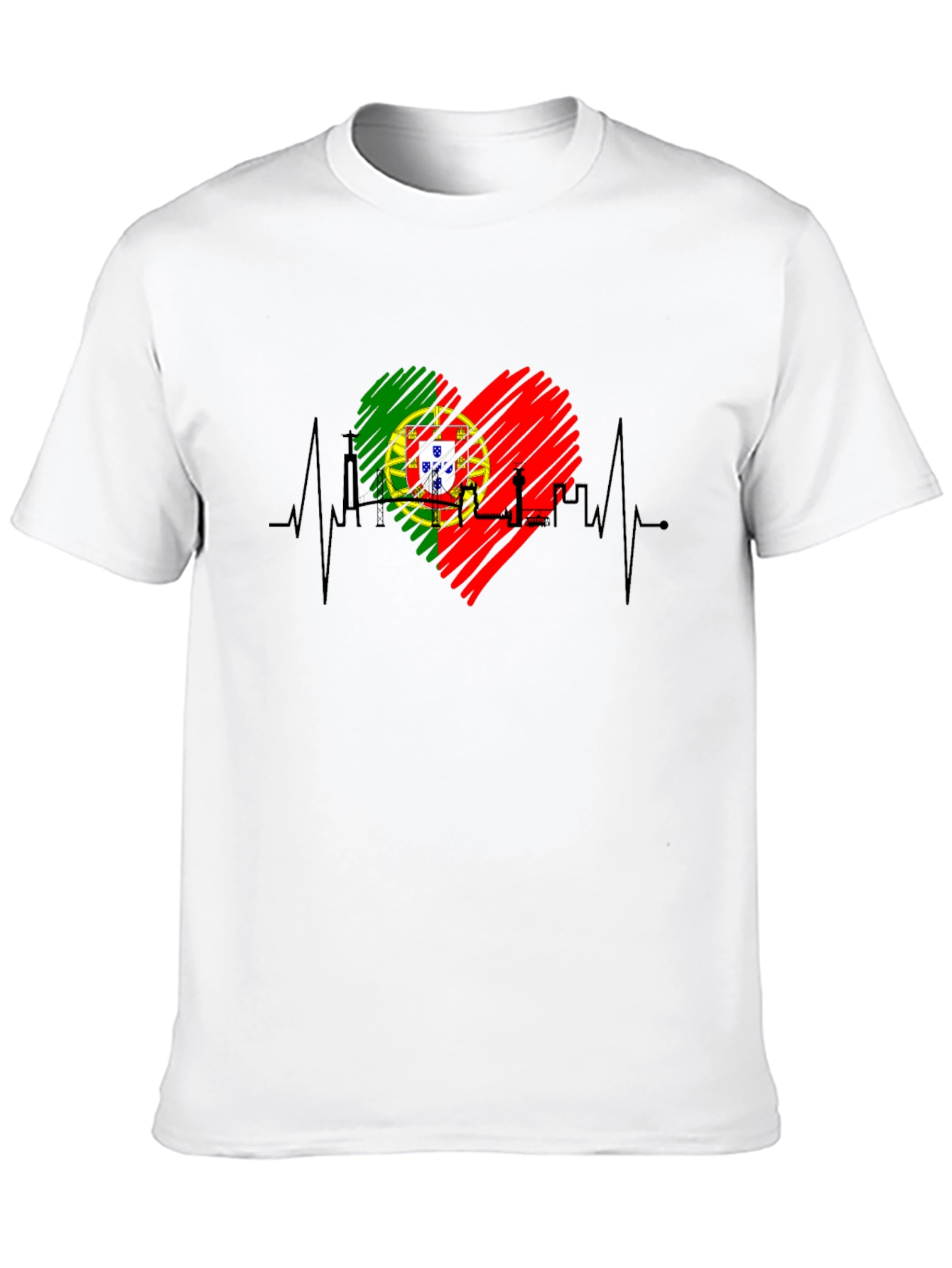 Portugal Heartbeat Flag T-Shirt - Black Tee