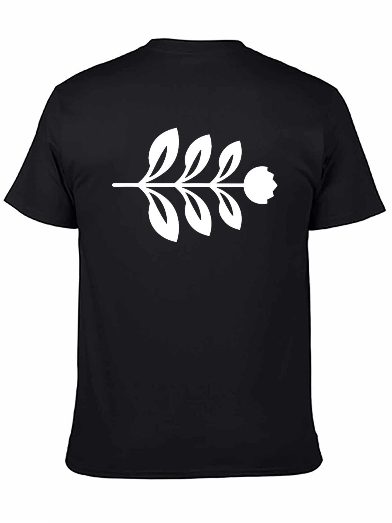 Black T-Shirt with Floral Branch Design