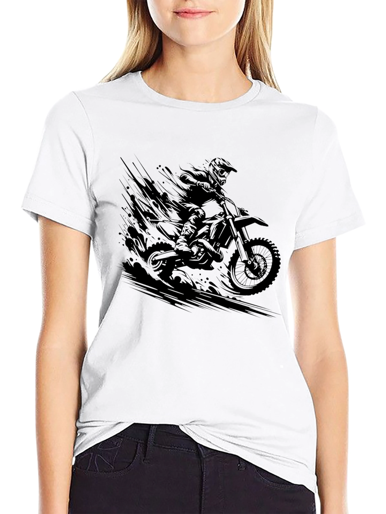 Black Motocross Rider Graphic Tee - Cool Biker Design