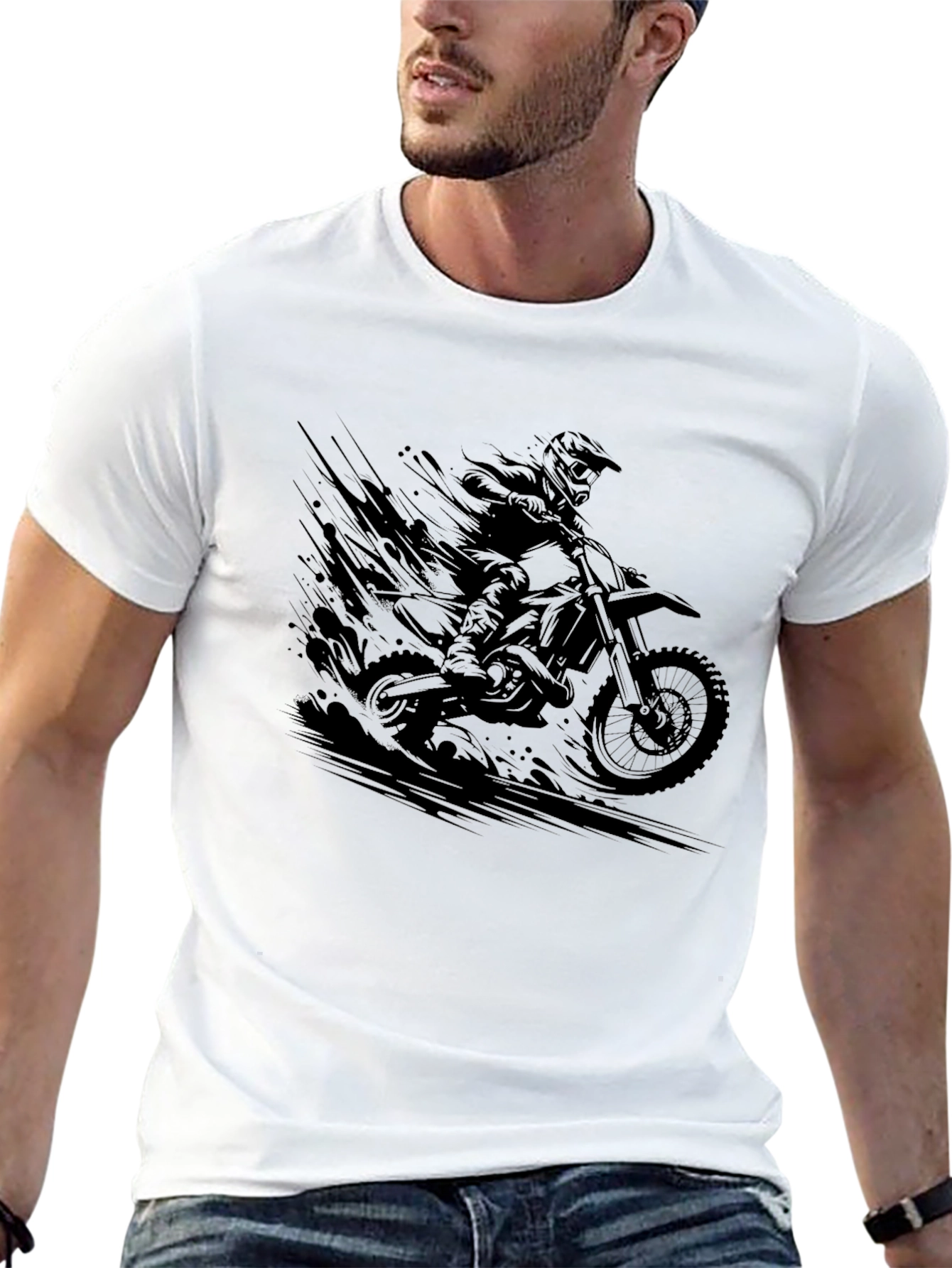 Black Motocross Rider Graphic Tee - Cool Biker Design