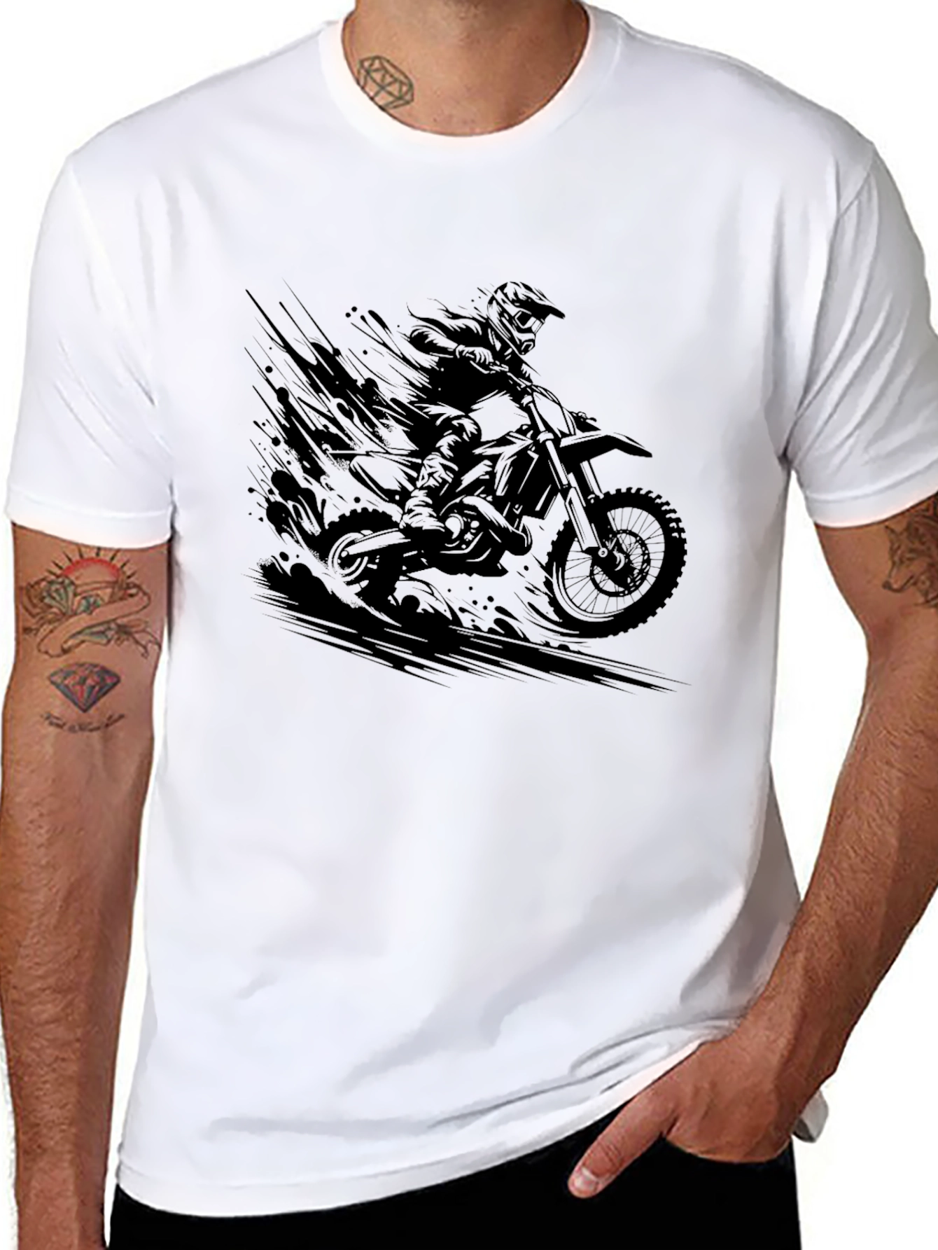 Black Motocross Rider Graphic Tee - Cool Biker Design