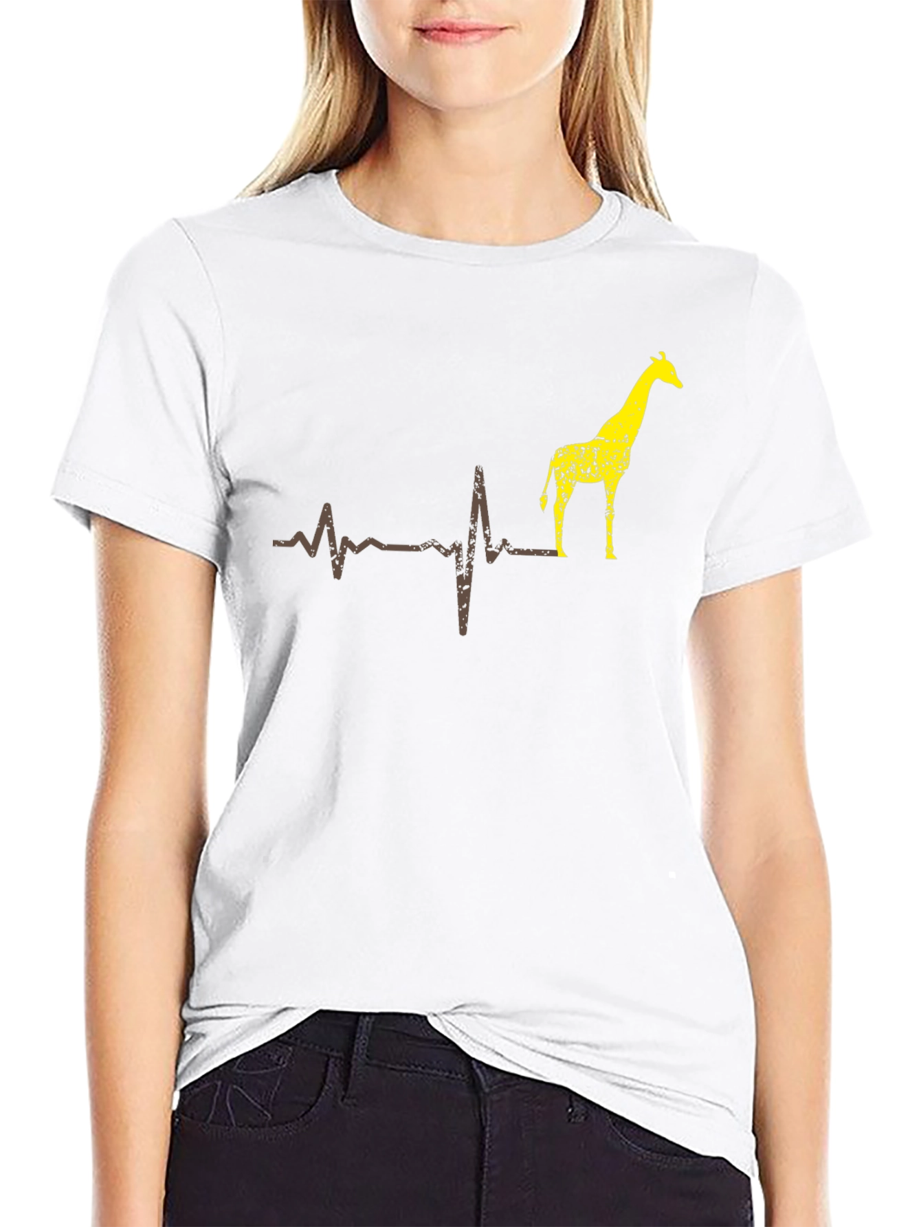 Giraffe Heartbeat T-Shirt - Mens Black Graphic Tee