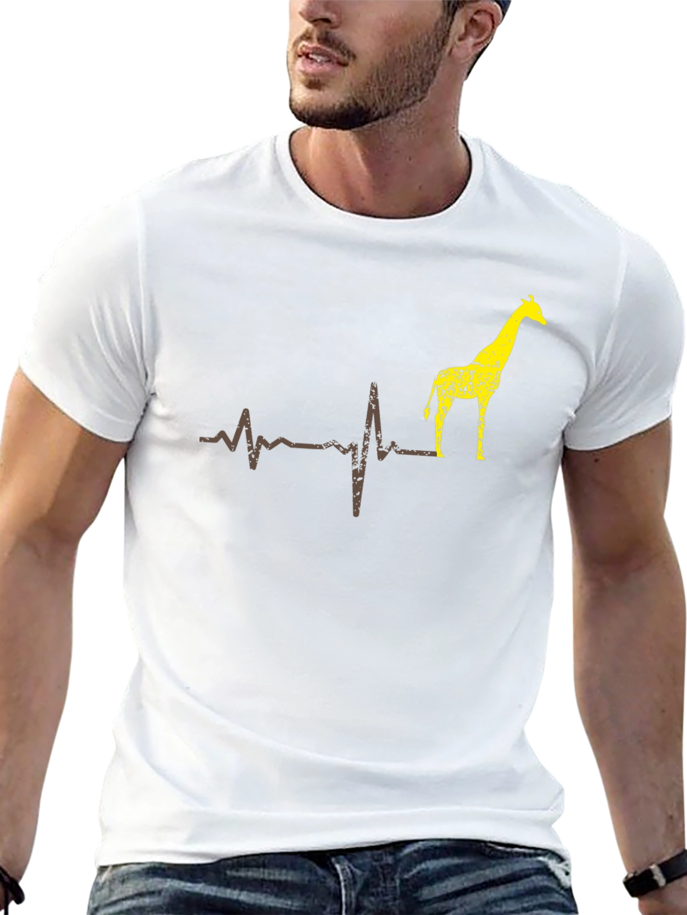 Giraffe Heartbeat T-Shirt - Mens Black Graphic Tee