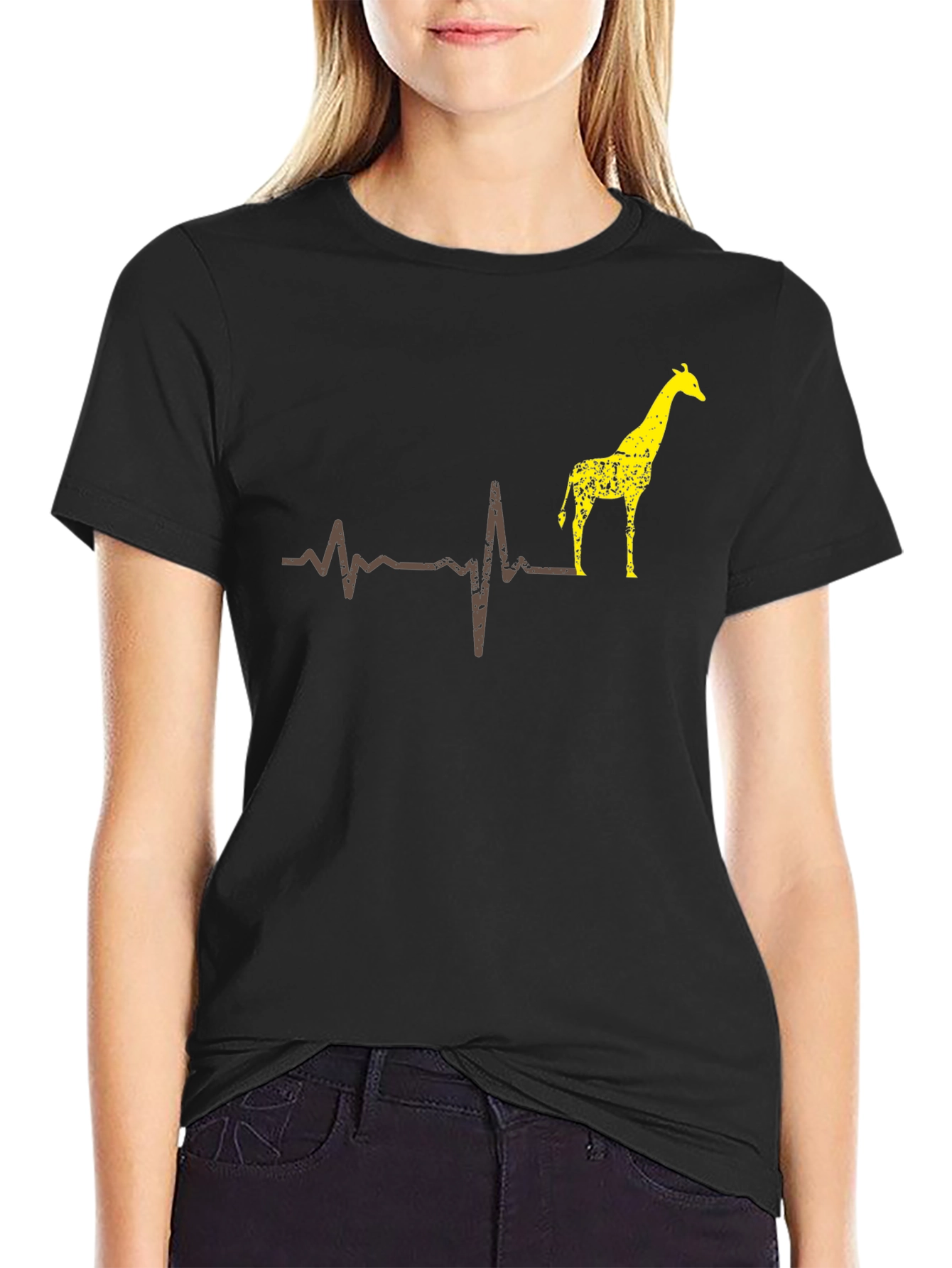 Giraffe Heartbeat T-Shirt - Mens Black Graphic Tee