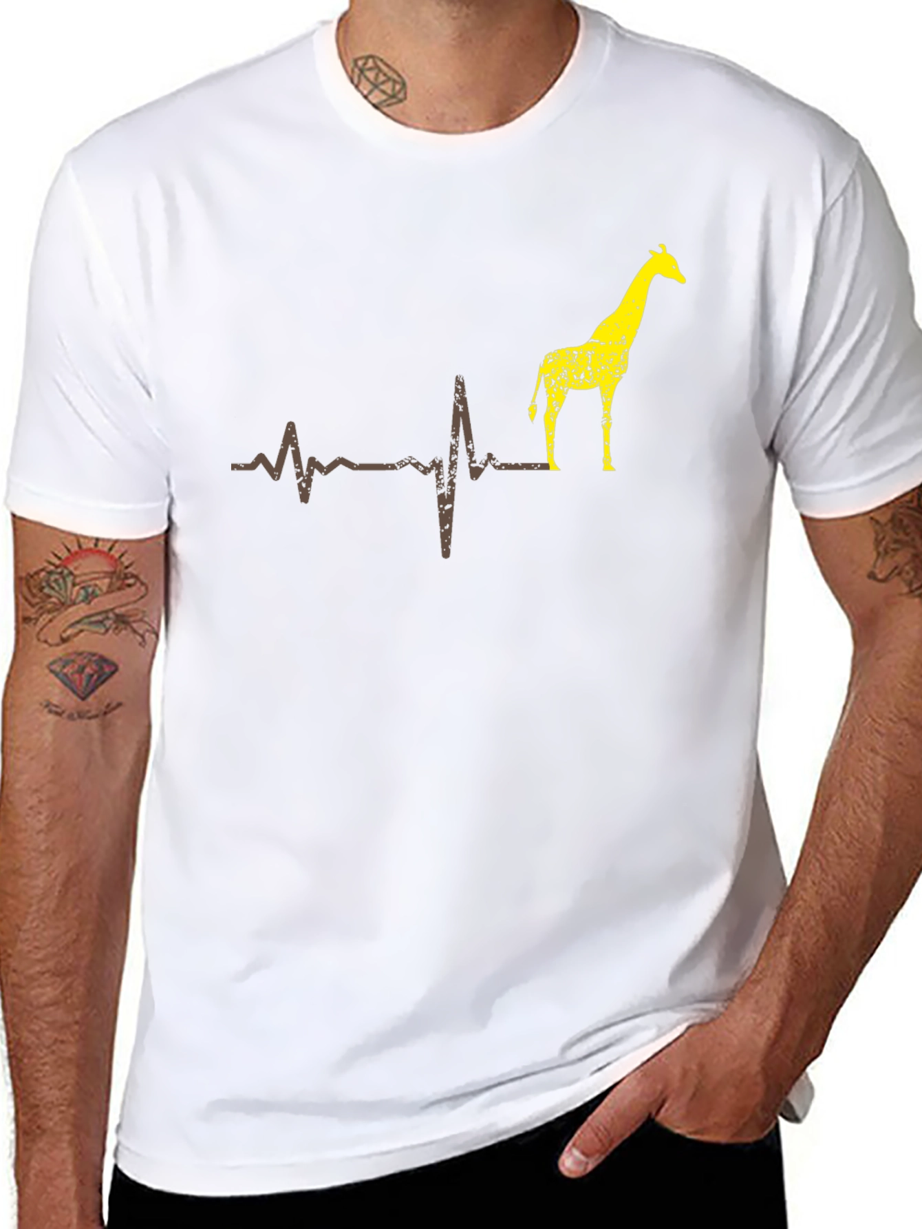Giraffe Heartbeat T-Shirt - Mens Black Graphic Tee