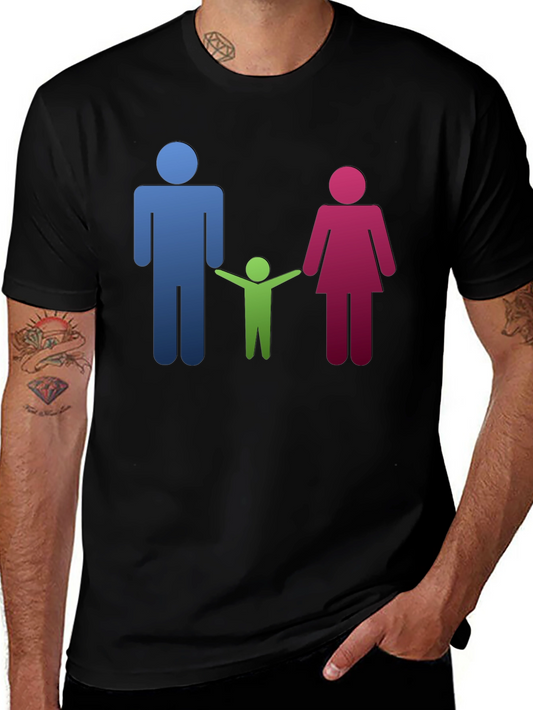 Family Stick Figure Black T-Shirt