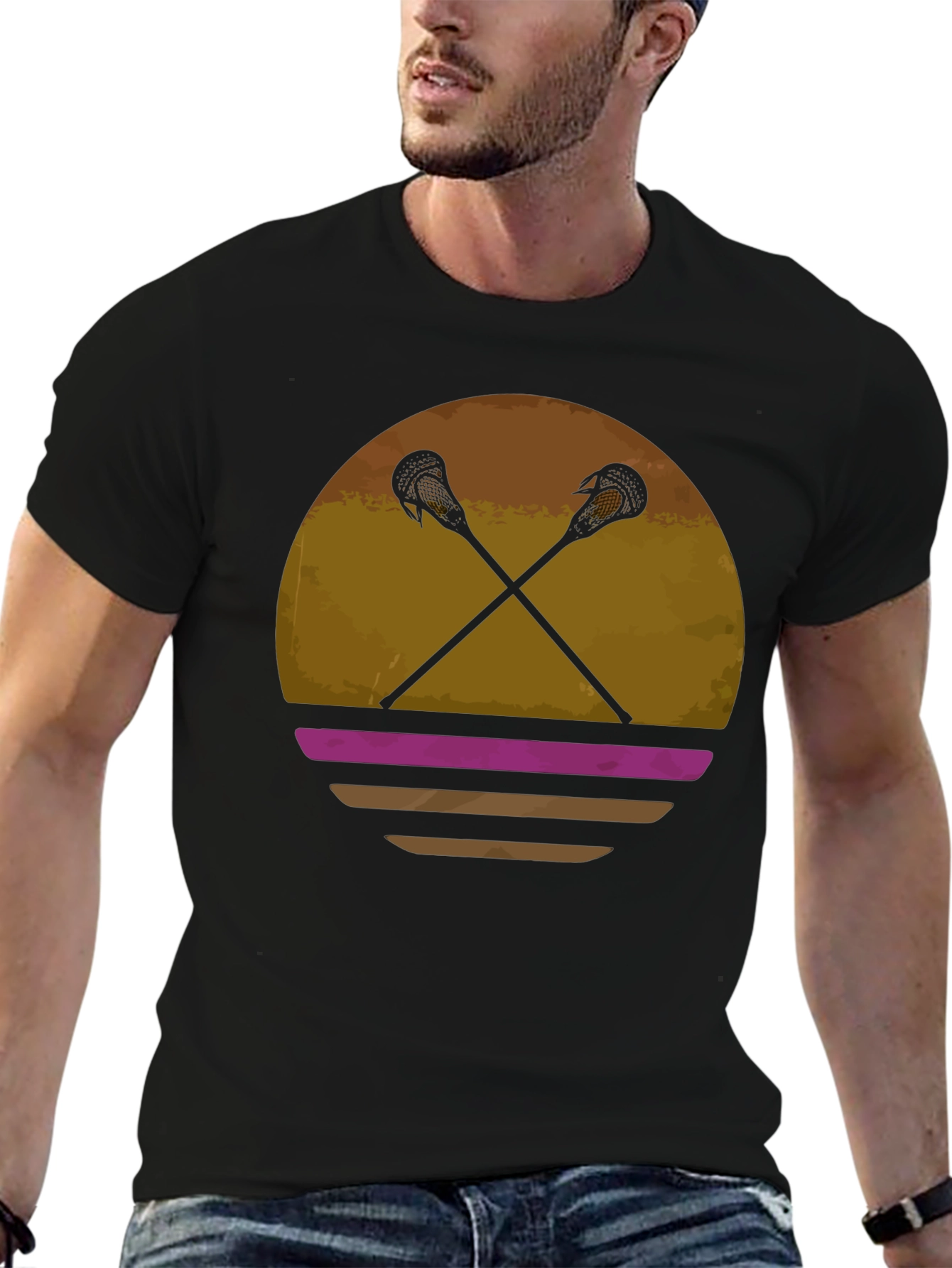 Lacrosse Sticks Sunset Graphic T-Shirt