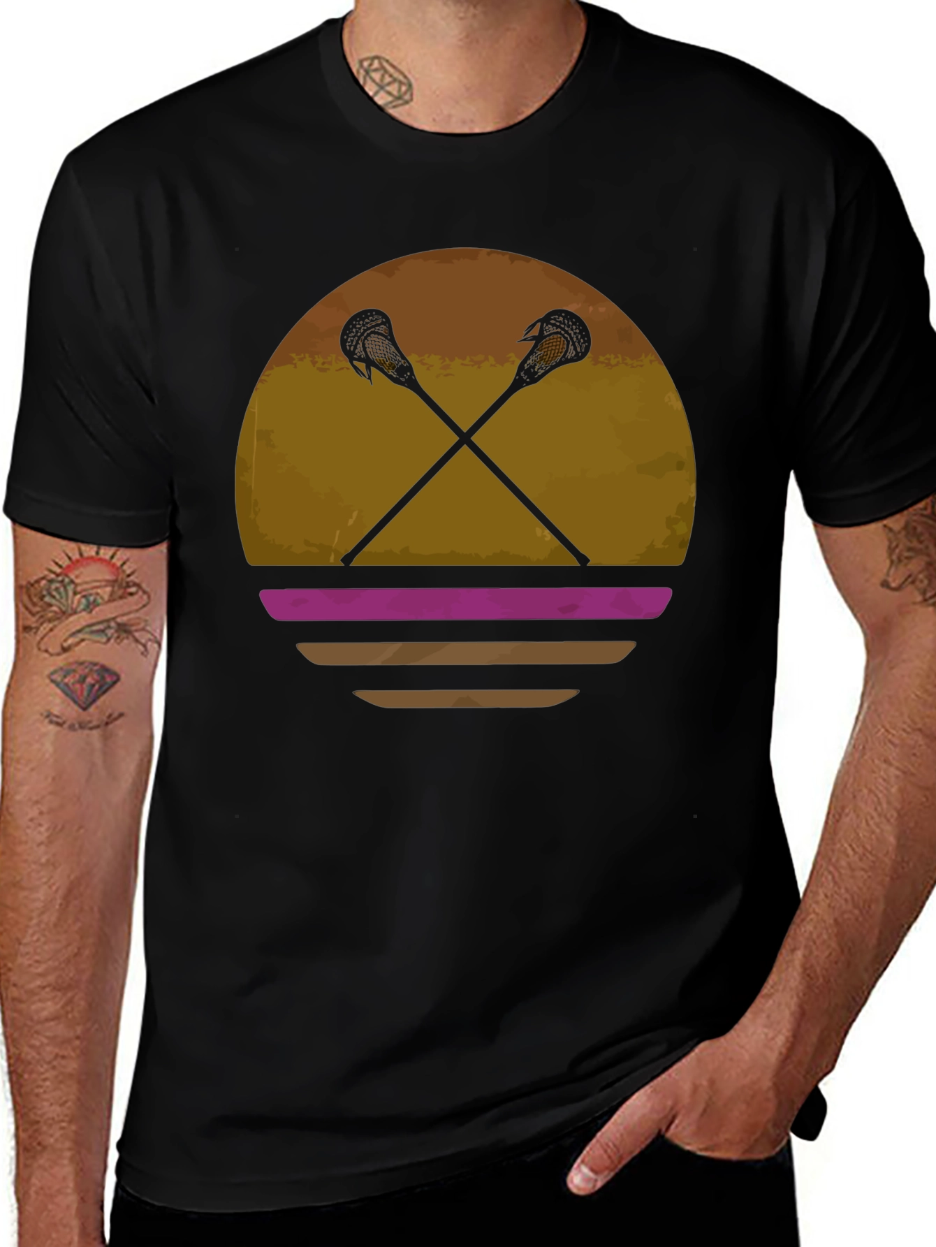 Lacrosse Sticks Sunset Graphic T-Shirt